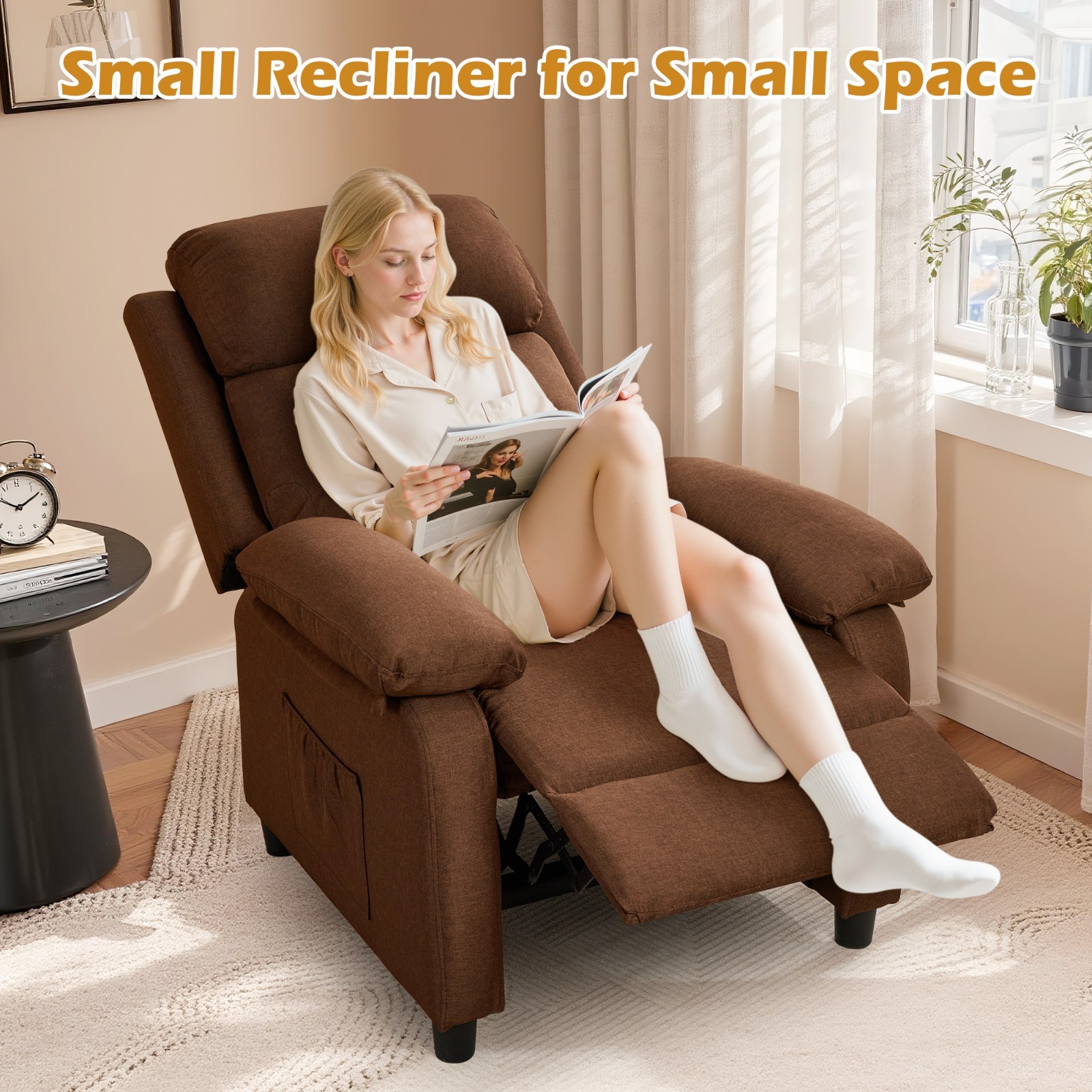 Korser Small Manual Push Back Recliner Chair with Side Pockets for Living Room