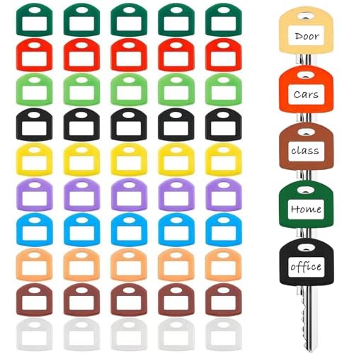 50 Pack Colored Key Covers with Labels - Silicone Key Identifier Caps 10 Colors