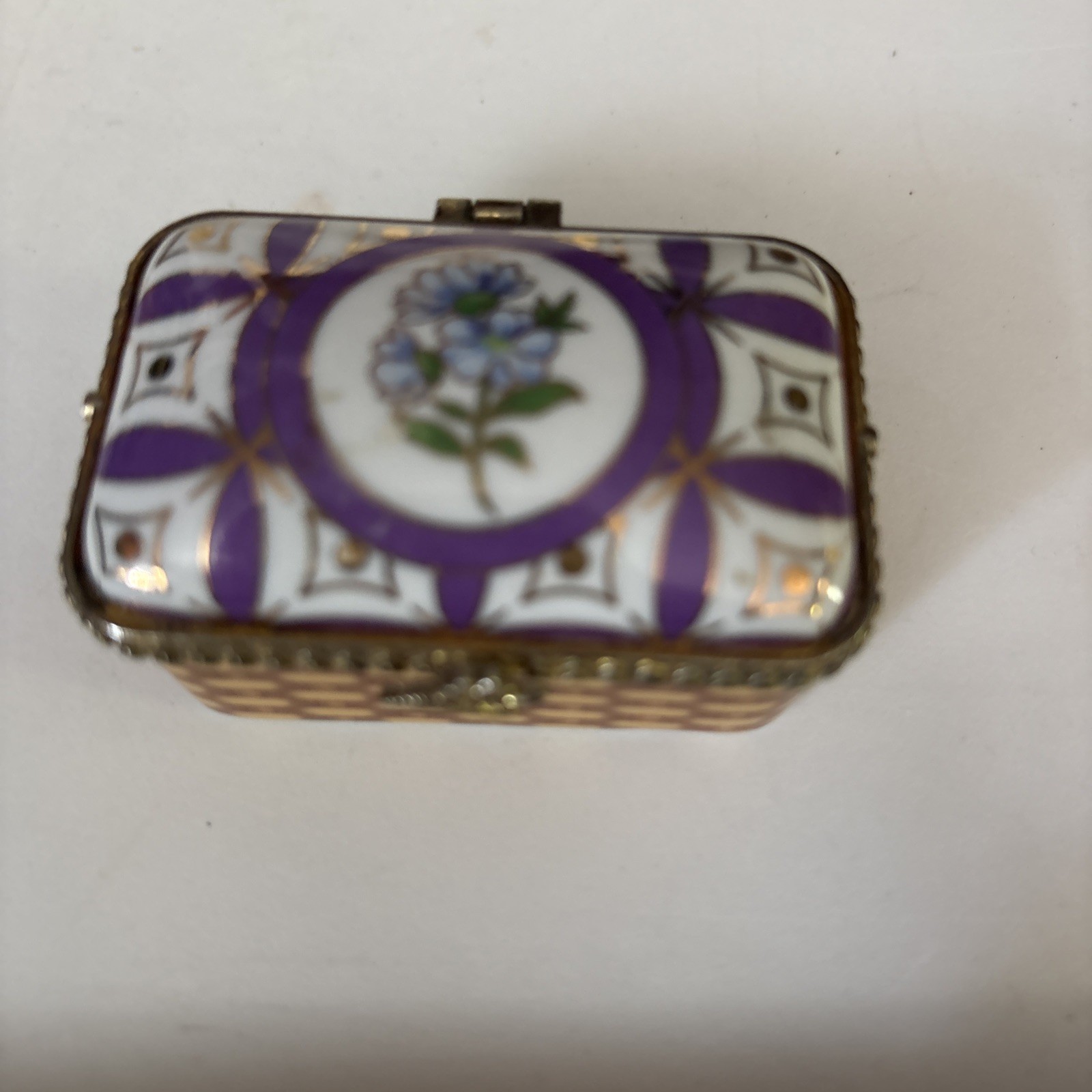 Ceramic Picnic Basket Trinket Box Approximately 2 1/2 Inches Long.