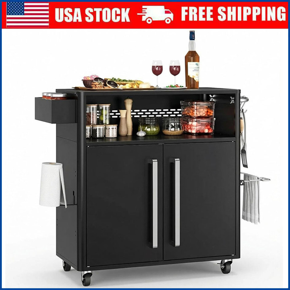 Outdoor Stainless Steel Grill Cart with Storage Cabinet, Rolling BBQ Prep Table