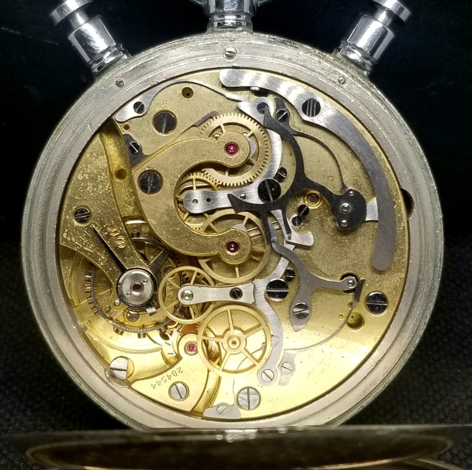 J0269 1948 Swiss Large Lemania Split Second Stop Watch, Needs Work.
