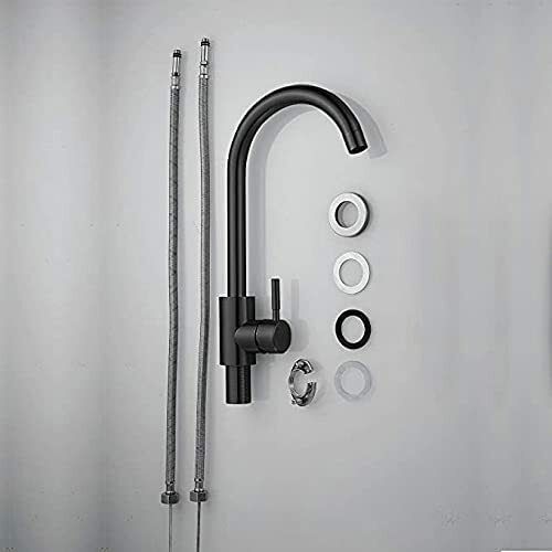 Kitchen/Bar Sink Matte Black Stainless Steel High Arc Faucet Swivel with Hoses