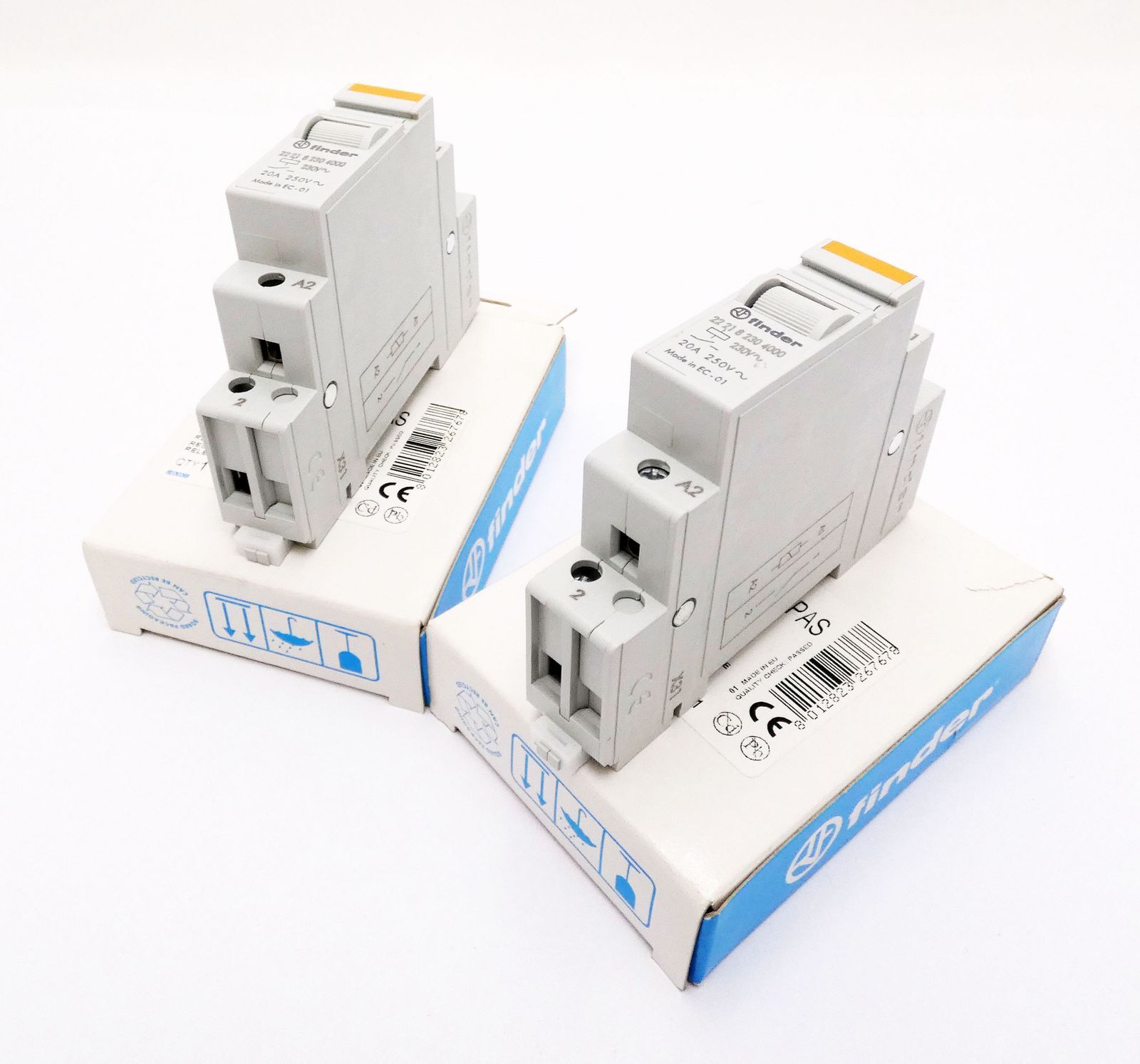 2x Finder 22.21.8.230.4000.PAS 22 21 8 230 4000 Installation Relay -Unused/Original Packaging