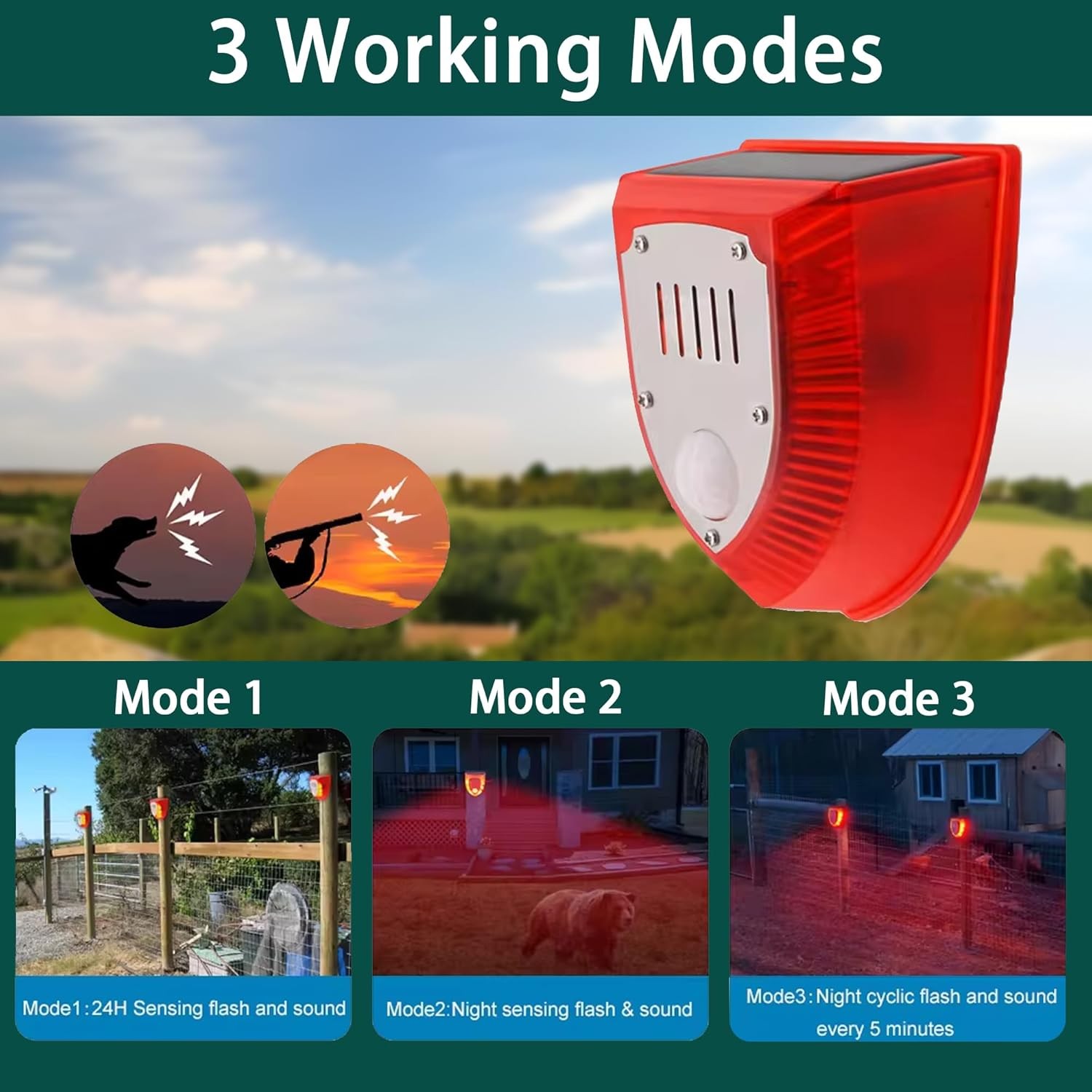 6pcs Solar Outdoor Motion Sensor Alarm 129db Barking Gunshot Sound Motion Sensor