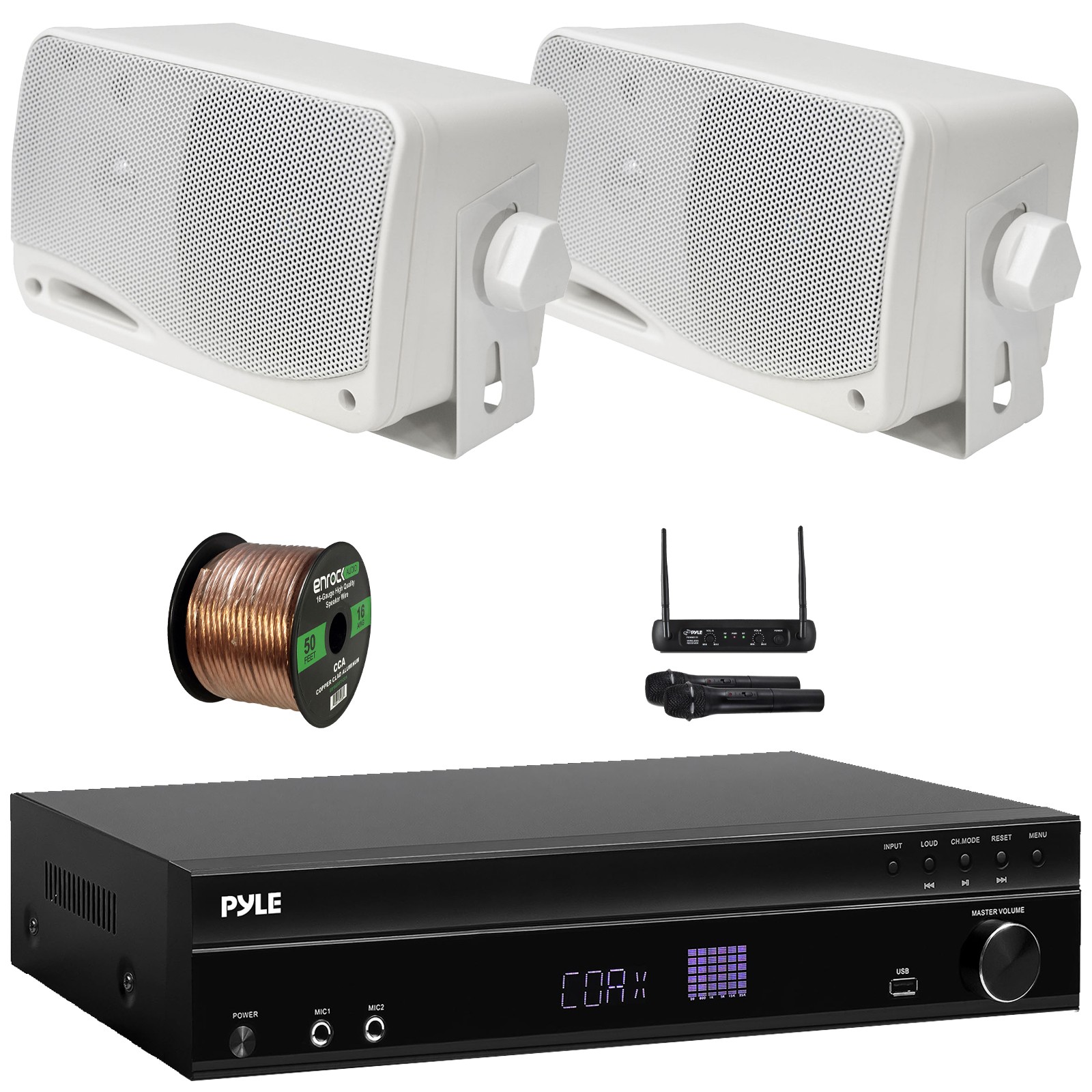 Pyle Bluetooth Karaoke Receiver, 2x 3.5'' 200W 3-Way Speakers + Wireless Mic