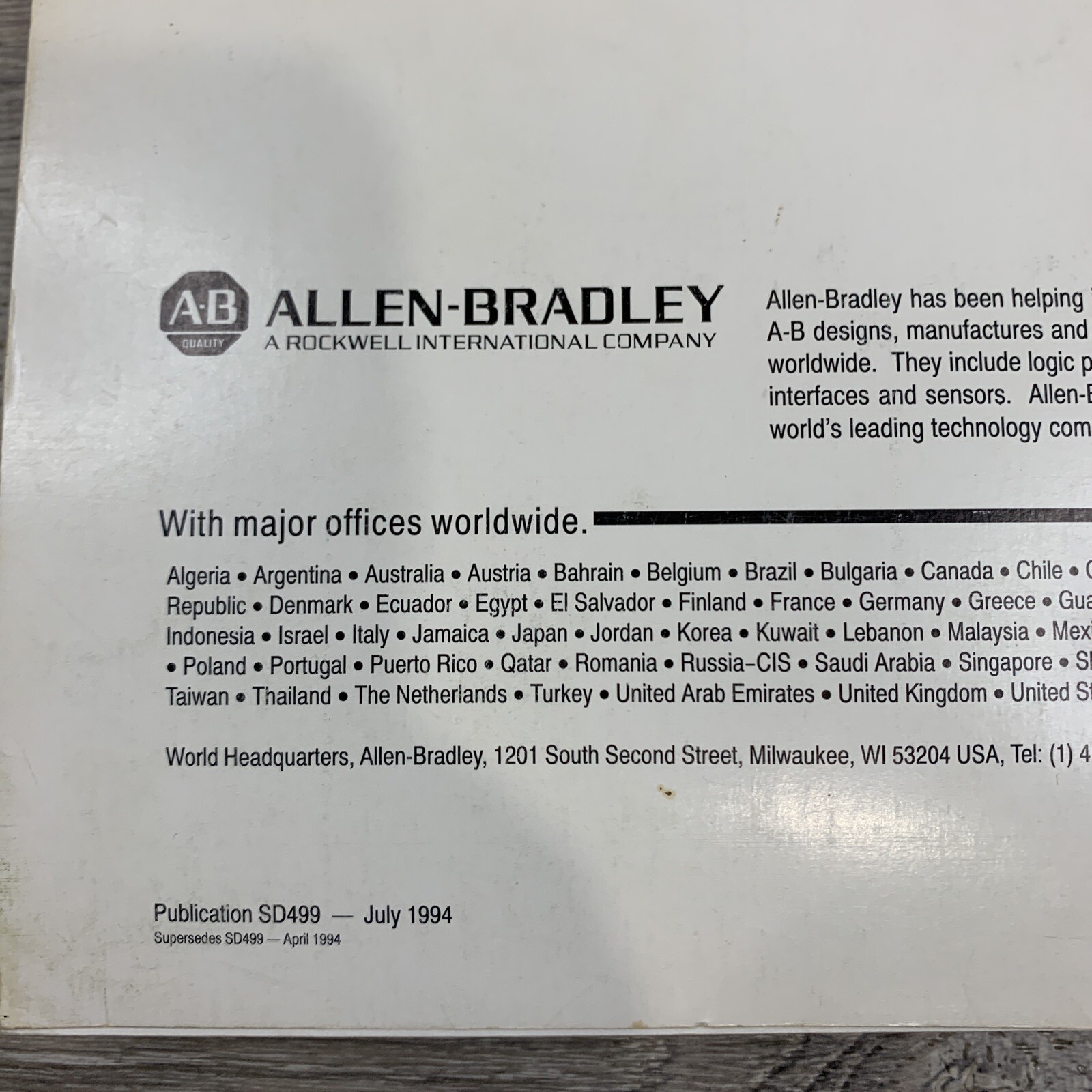 Allen-Bradley Publication Index Catalog Cross Reference User Manual 1994