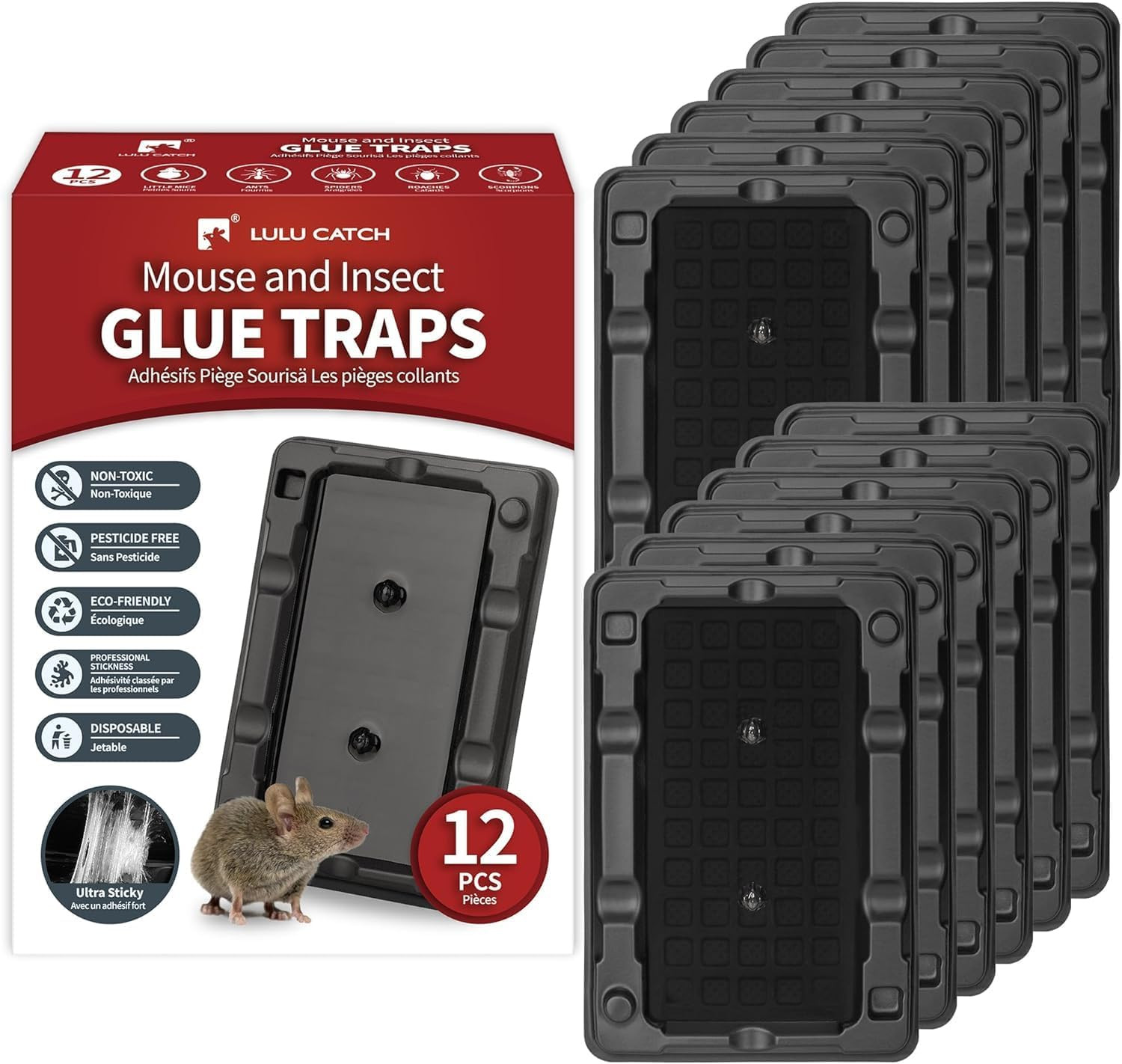 Mouse & Insect Traps 12 Pack, Heavier Sticky Traps with Non-Toxic Glue for Small
