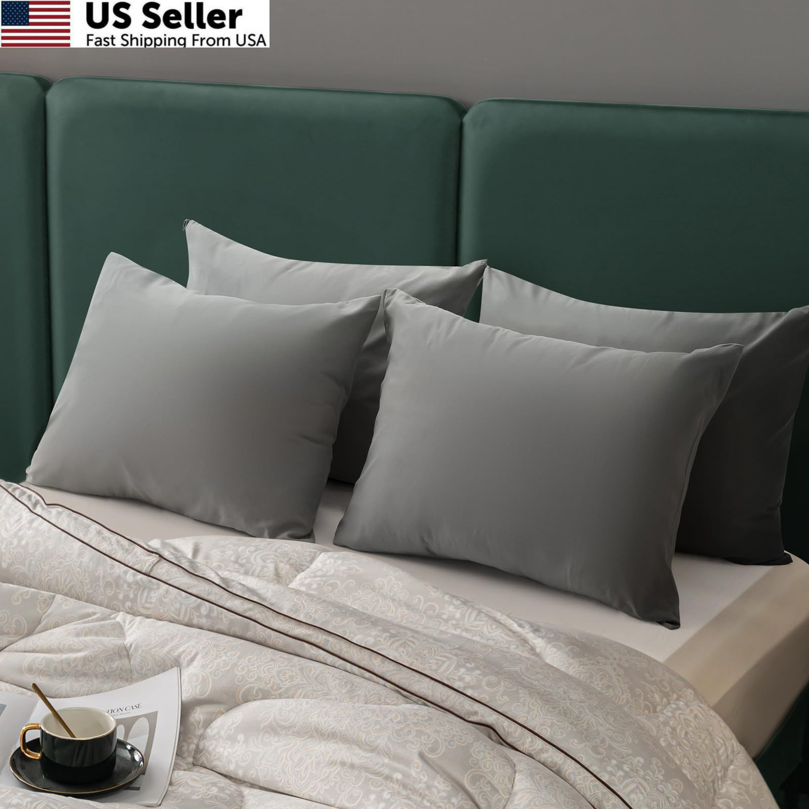 BEITE 4 Pack Pillow Case Protectors Queen-LightGray 20*30(4PCS), Lightgray