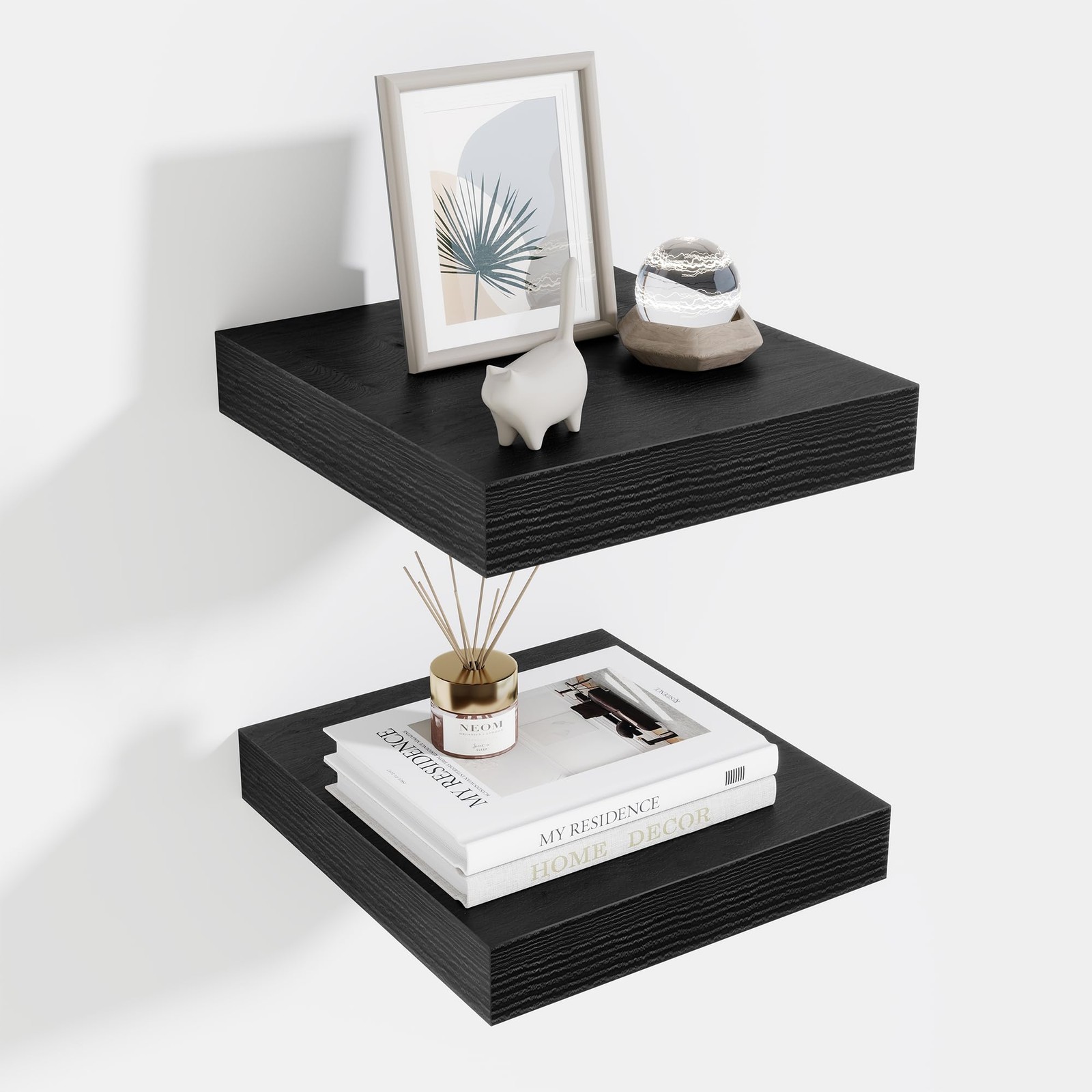 Wood Floating Shelves Set of 2 10 inch Deep Square Black for Living Room