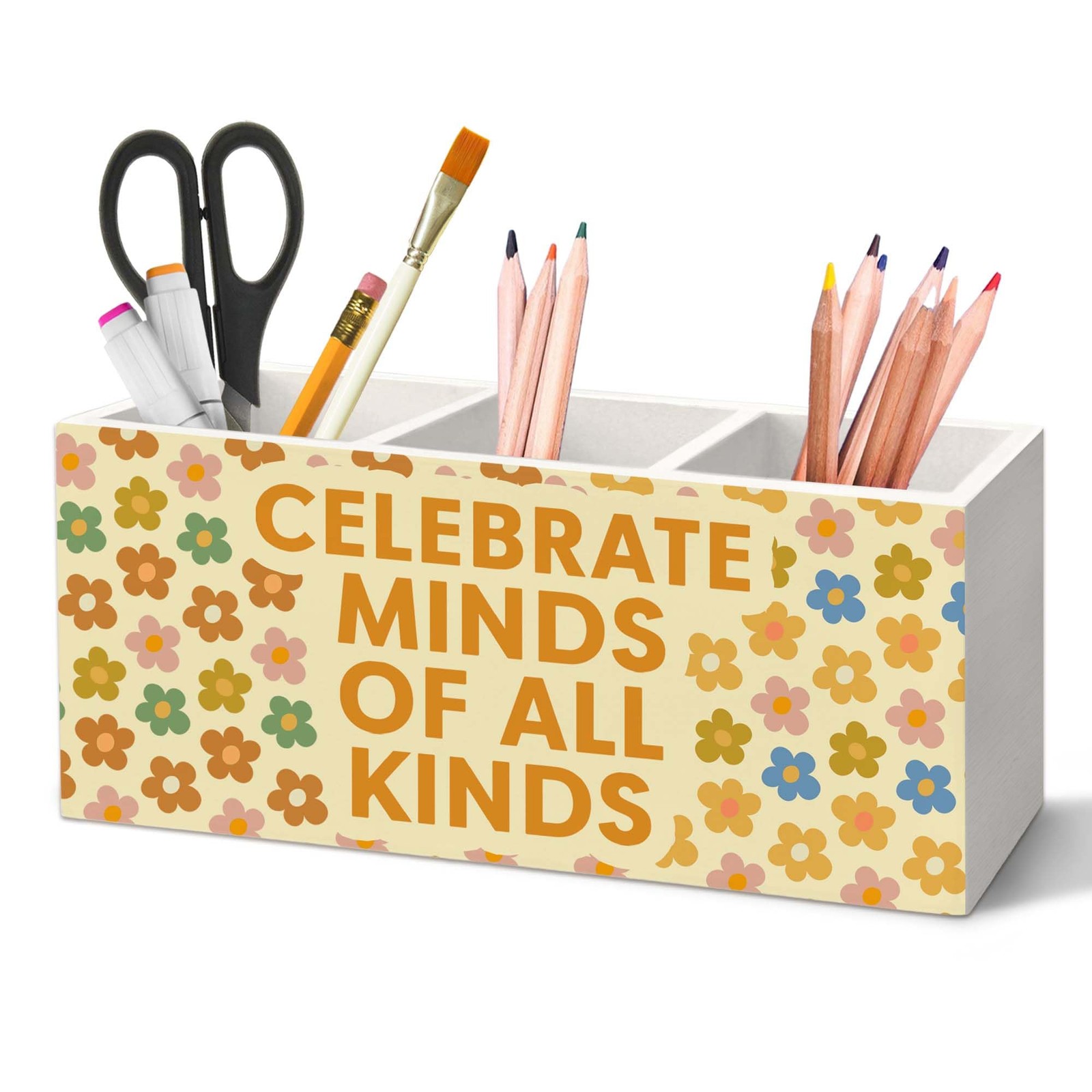 Boho Floral Pen Holder for Desk, Boho Office Pencil Organizer, Celebrate Mind...