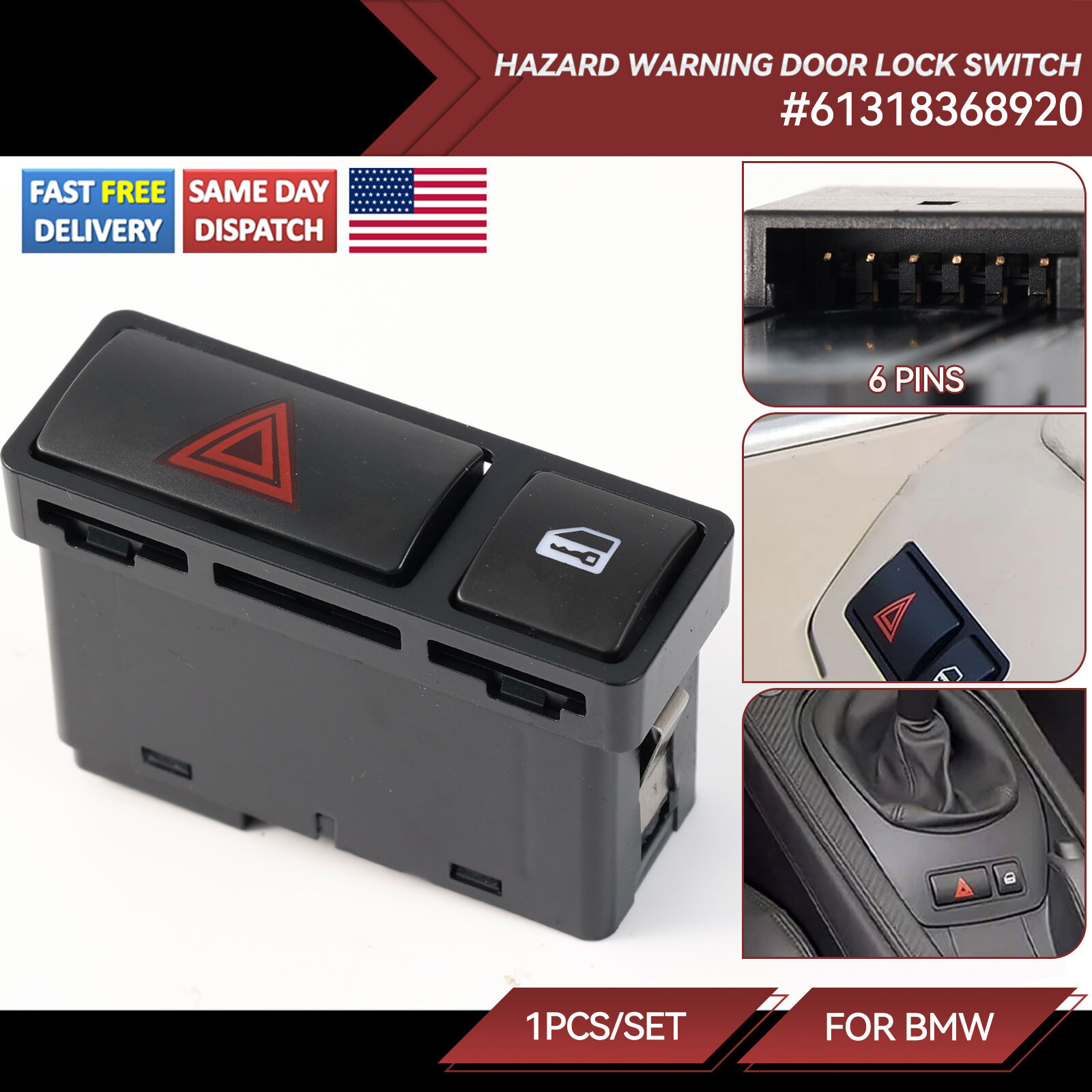 Hazard Warning Door Central Lock Locking Switch For BMW E46 E53 E85 325i 330i X5