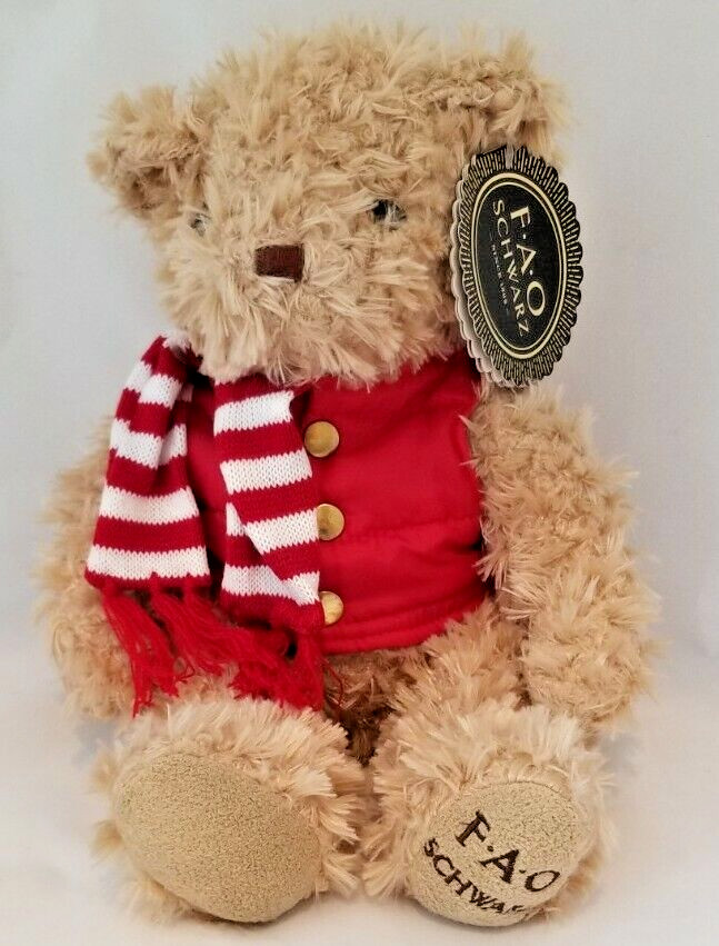 FAO SCHWARZ 12" Teddy Bear Tan Plush Anniversary Classic Stuffed Animal -NEW