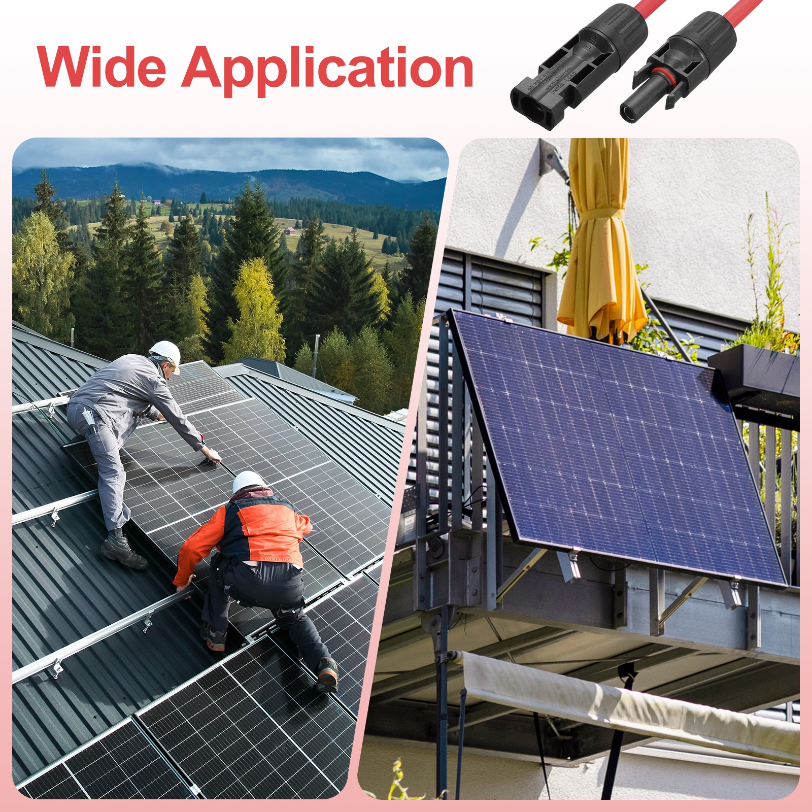 Solar Panel Connector Y Branch 2 to 1 Solar Panel Splitter Red Black
