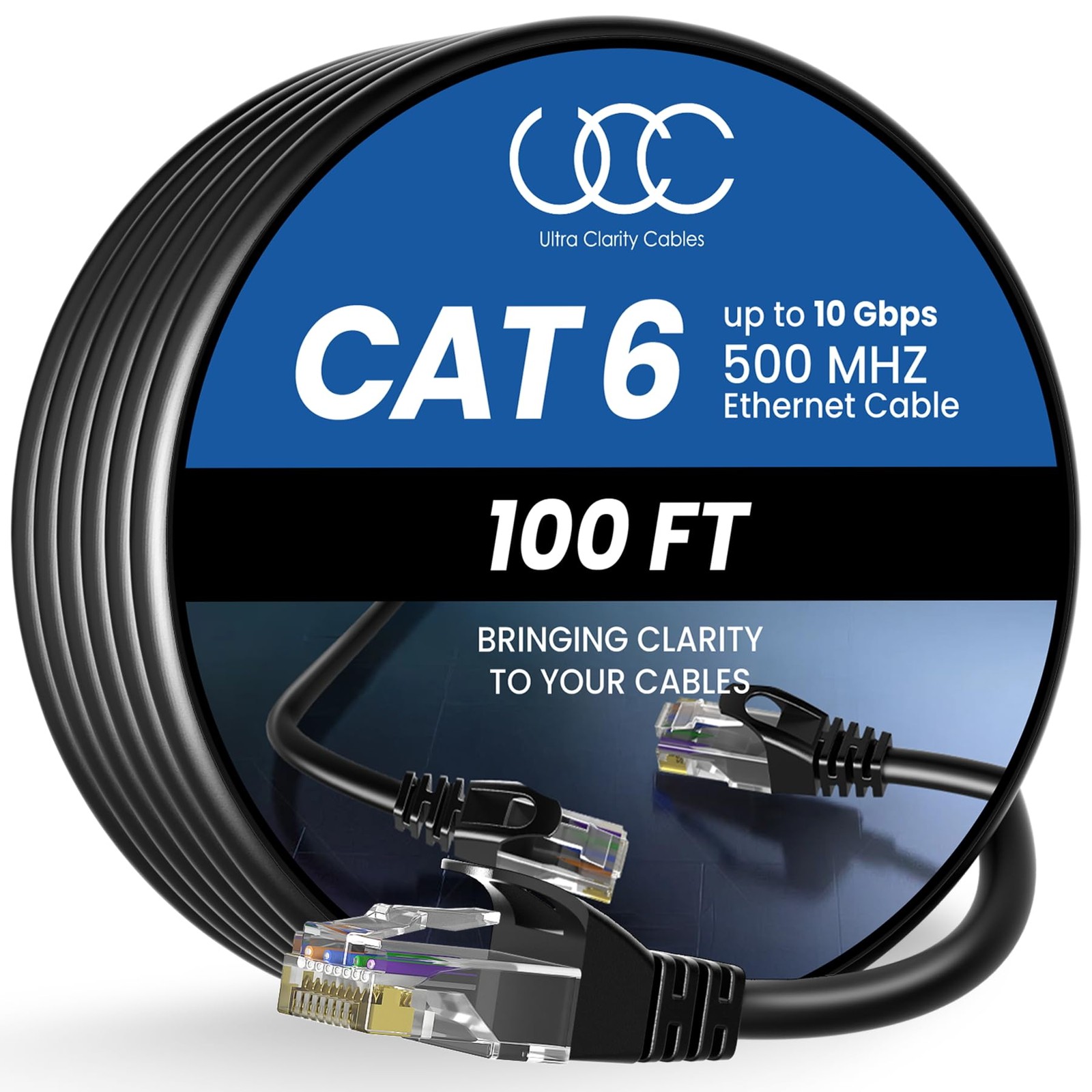 100FT Cat6 Ethernet Cable Outdoor Indoor 10Gbps RJ45 LAN Black