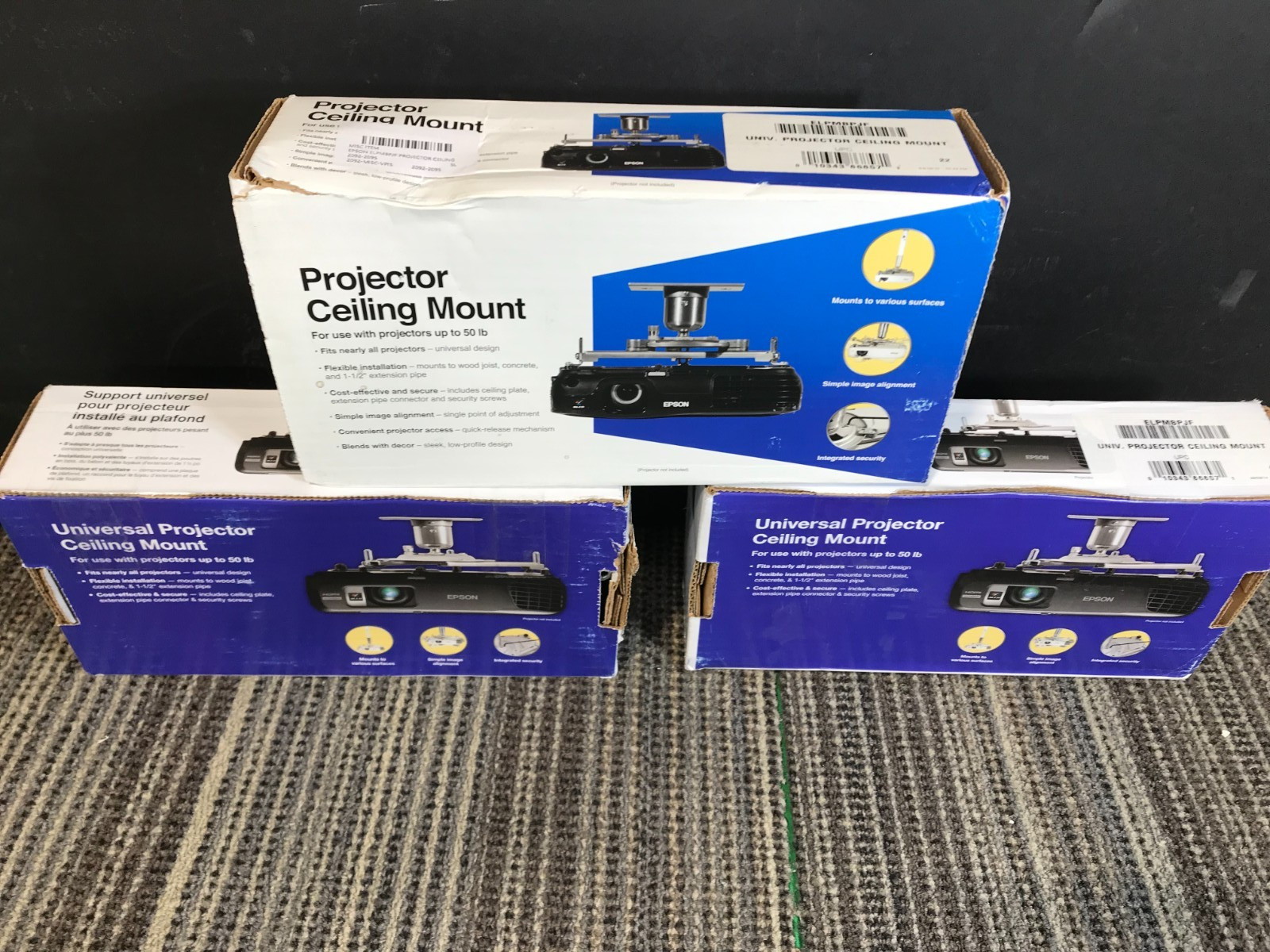 (LOT OF 3 ) Epson Universal Projector Ceiling Mount ELPMBPJF Open Box