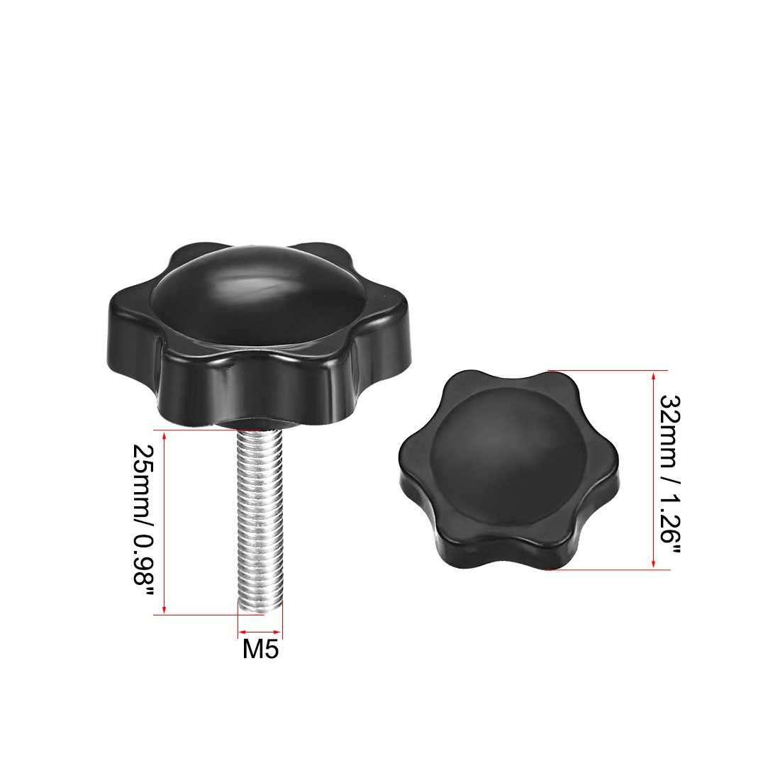 M5 ×25mm Male Threaded Star Screw Knobs Lock Handle 4pcs