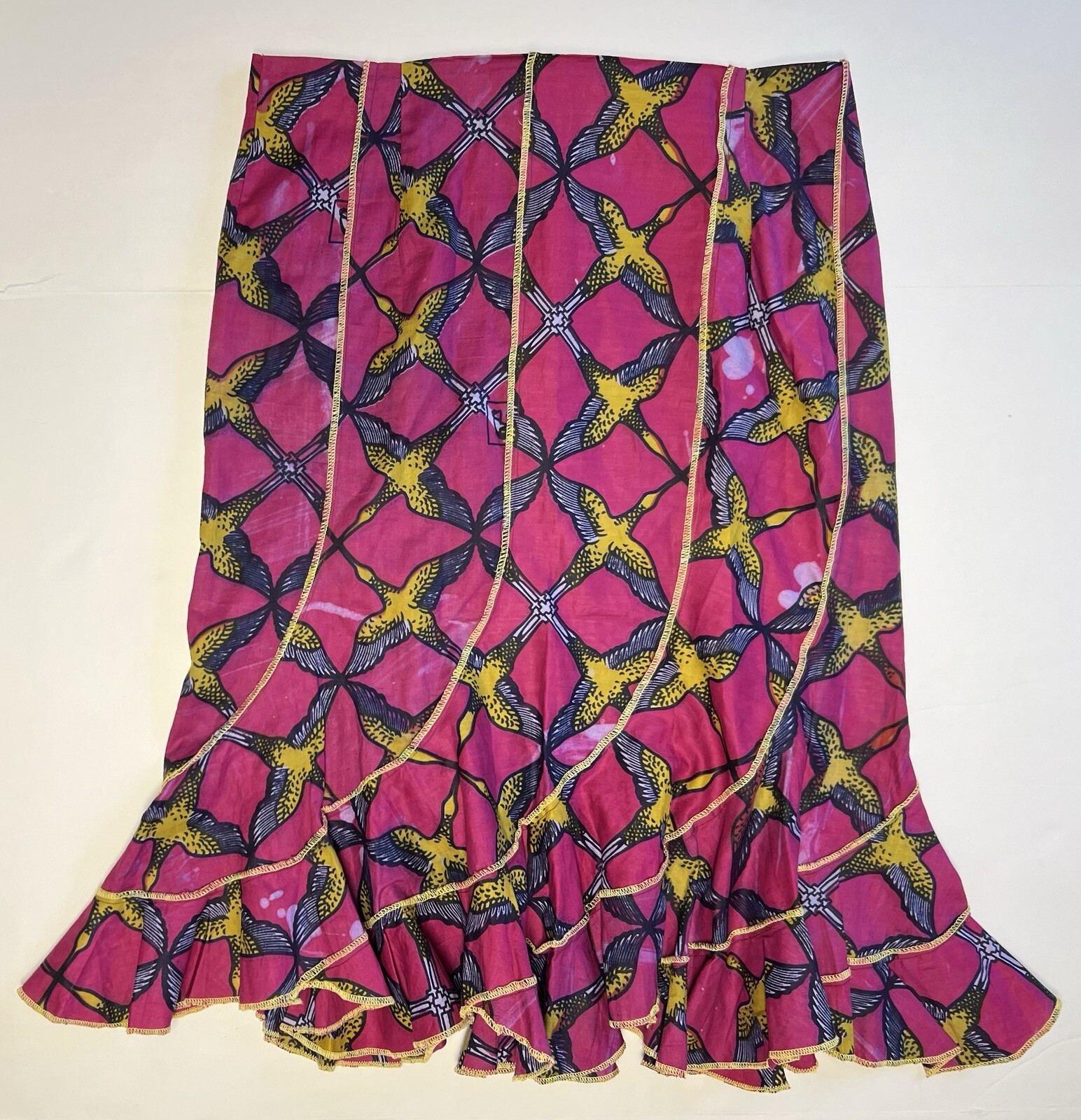 African Skirt Kente Ankara Panel Flare Cotton Purple Pink Hummingbirds No Size
