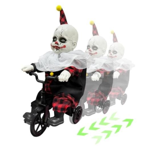 [Moving Back and Forth] Halloween Animatronic 15.5” Clown Ride on Bicycle,