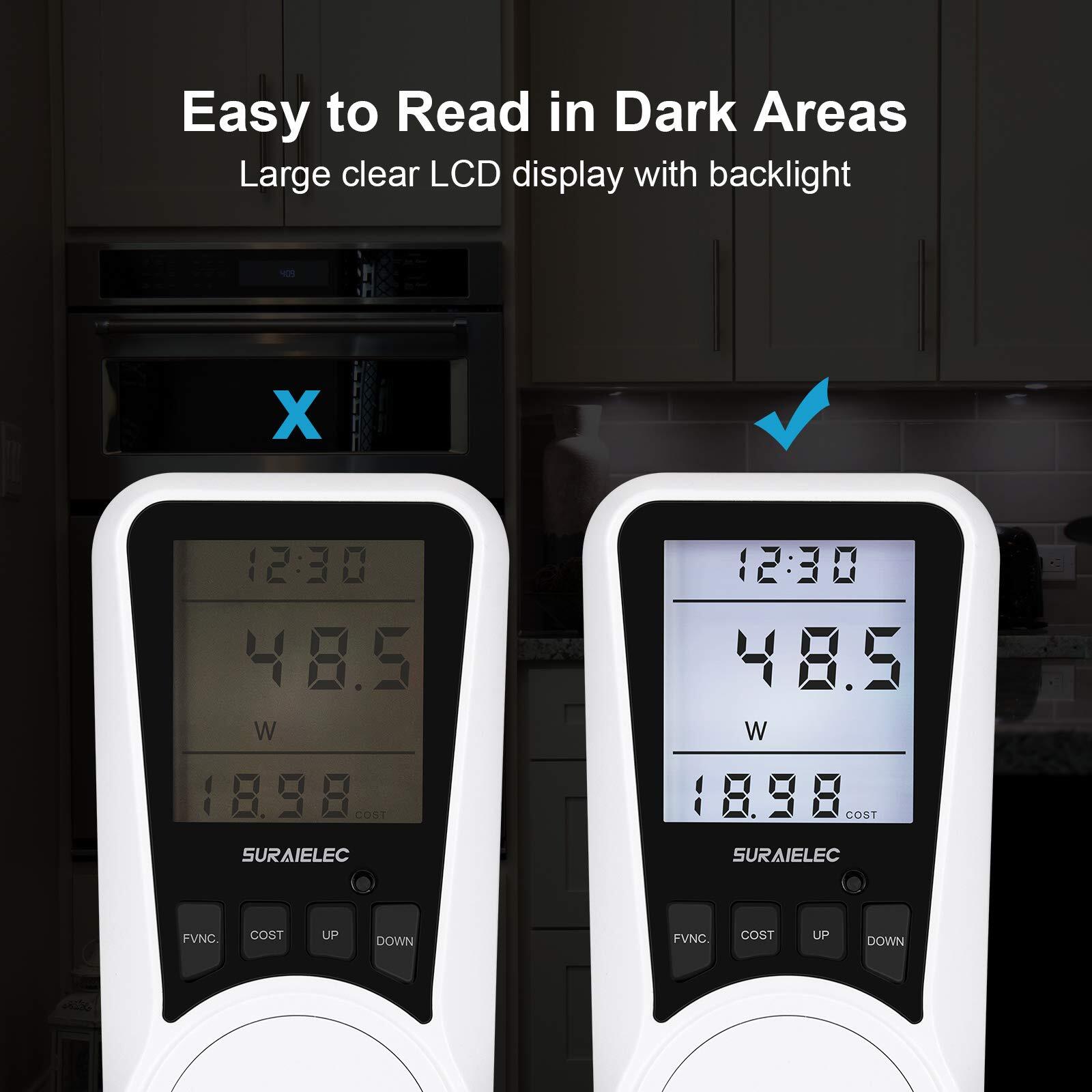Watt Meter Plug-in Socket Power Meter Auto Cost Calculator Backlit