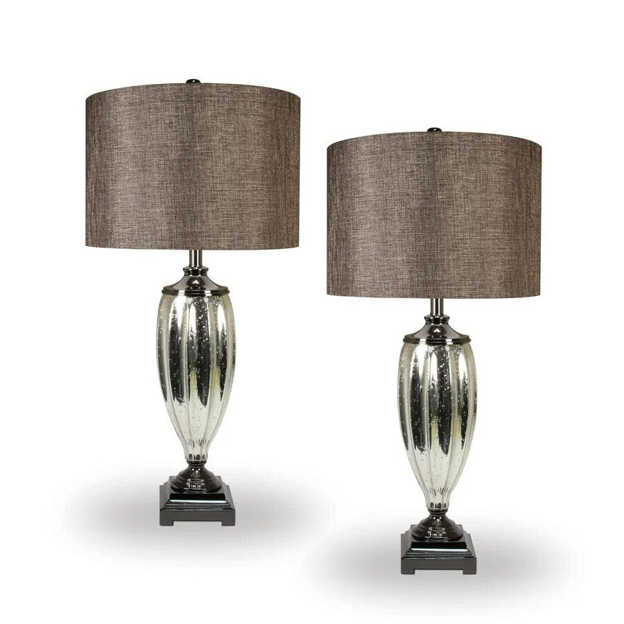 Glass table lamp, Glass Body, bubble plated w/ scattered silver finish, 32.25''