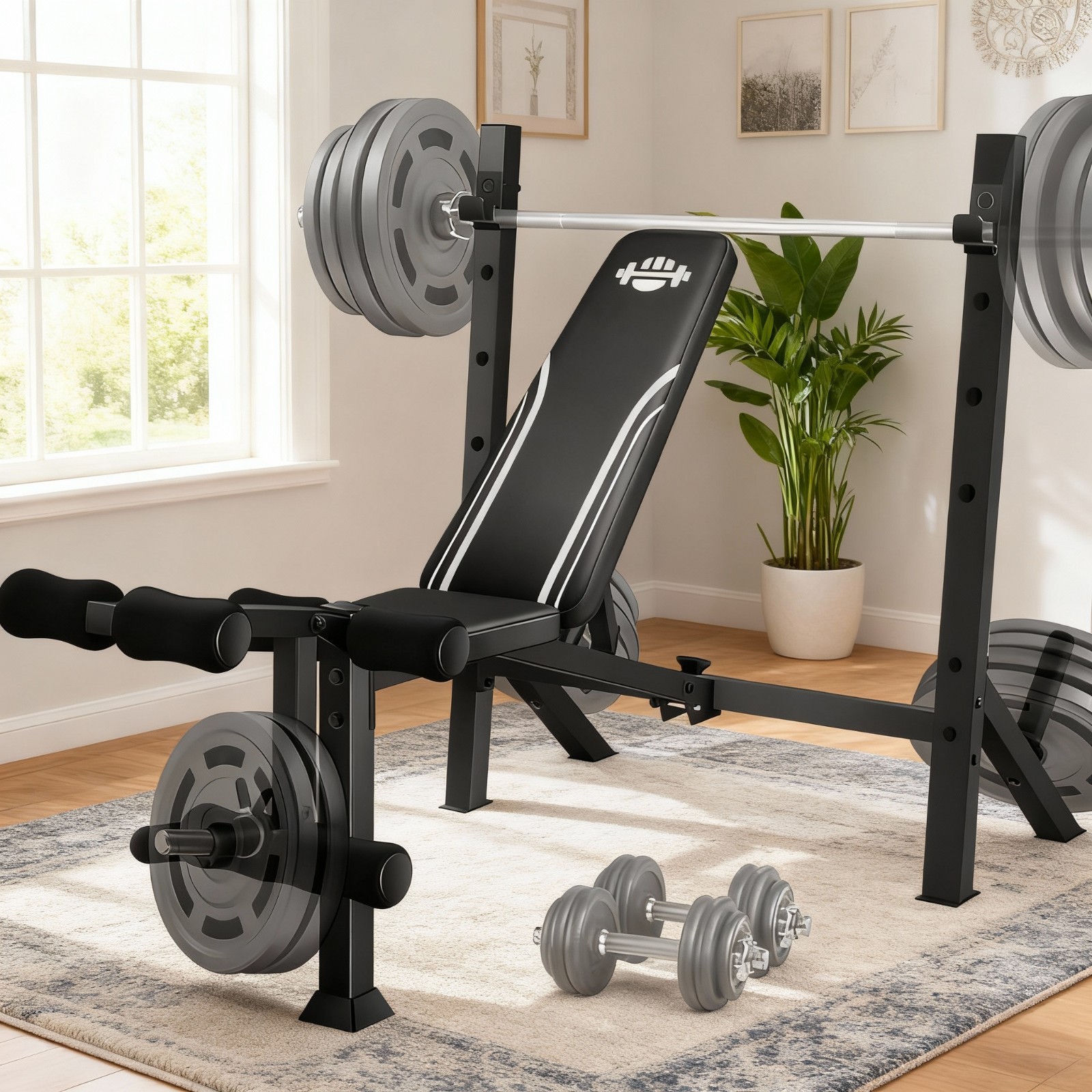 900LBS Foldable Adjustable Weight Bench Set with Leg Extension & Preacher Curl🏋