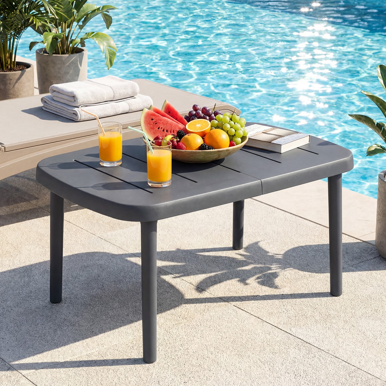 Outdoor Coffee Table, Rectangular Patio Storage Table with Aluminum Alloy Rods
