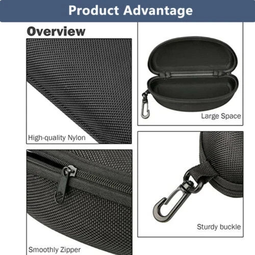Hard Shell Sunglasses Case Portable Zipper Eyeglasses Box Protector With Clip