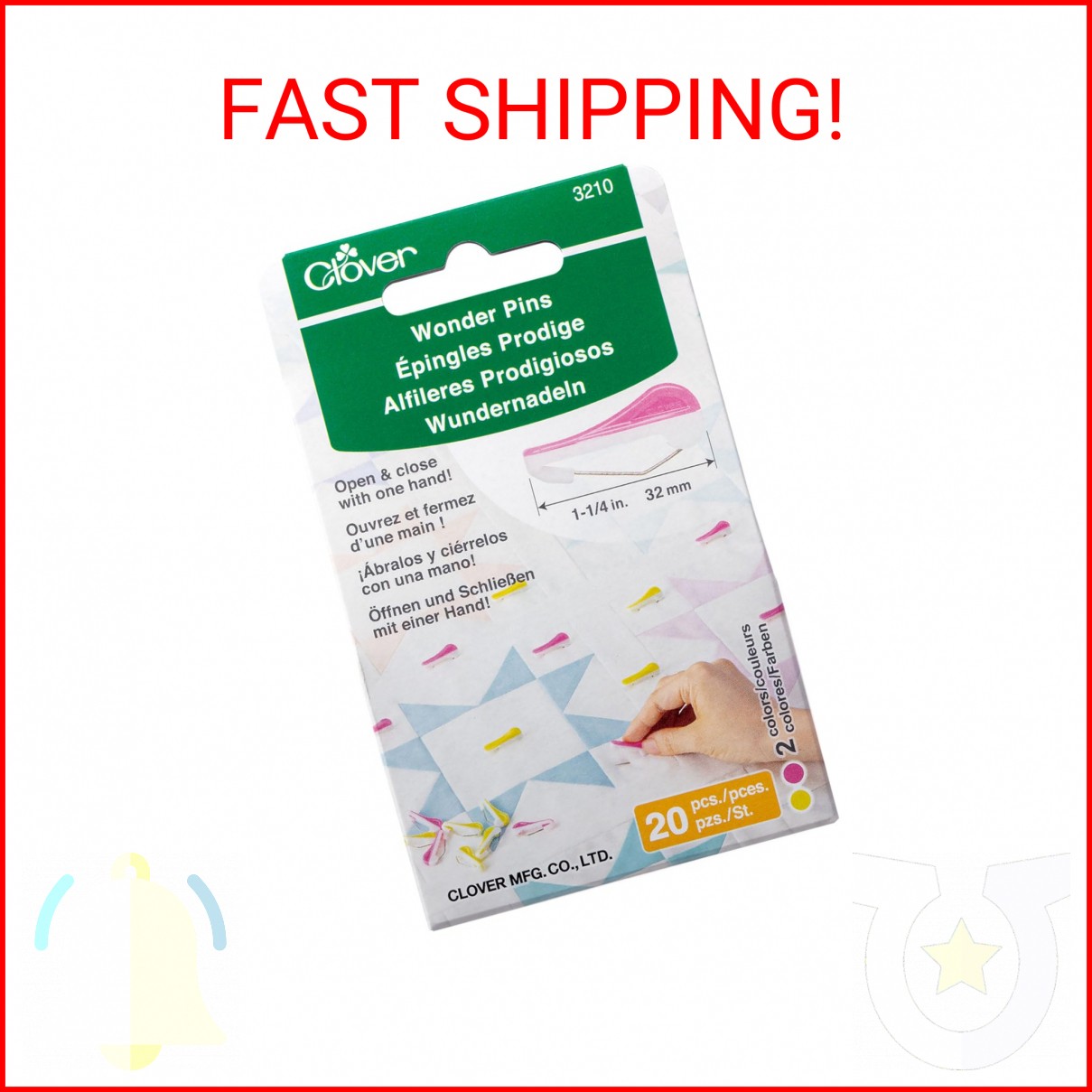 Clover Wonder Sewing Pins, Yellow and Pink