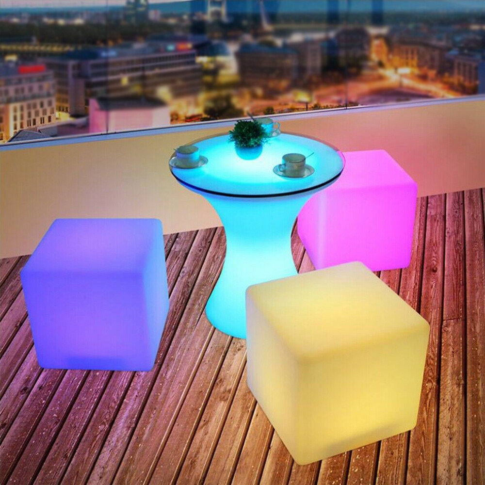 16" LED Light Cube Stool Chair 16 RGB Colors Rechargeable w/ Remote Control 5W