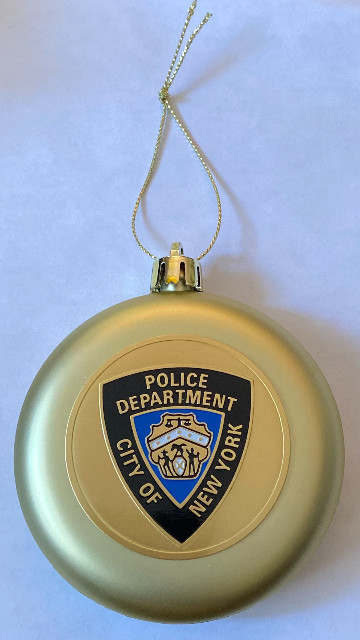 NYPD NEW YORK NY 3" Gold Ornament w 2" Emblem