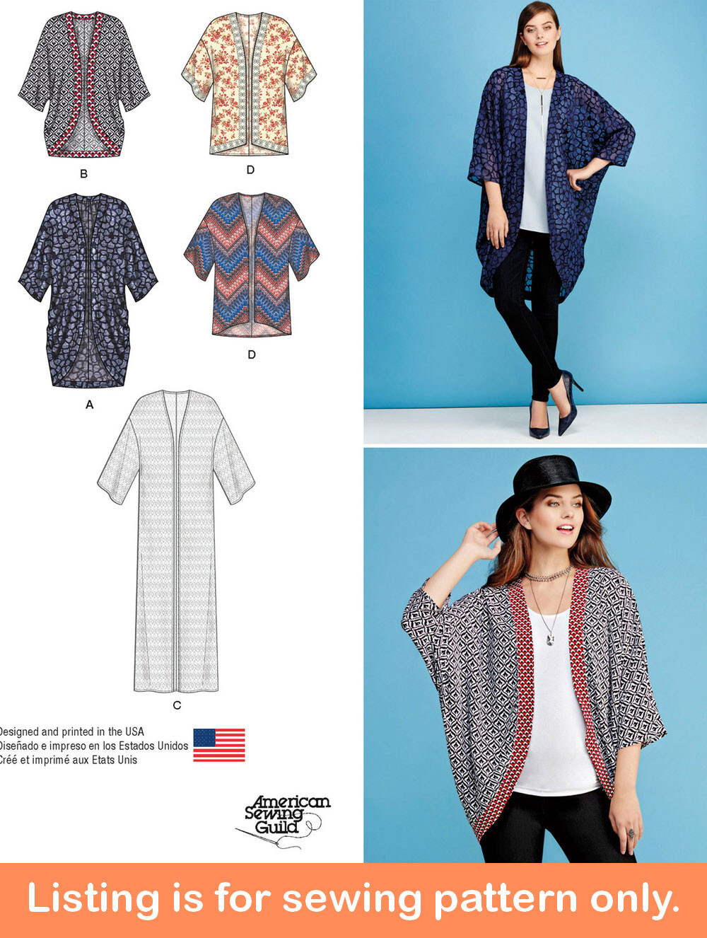 SEWING PATTERN Womens Clothes Clothing Kimono Top Cardigan Extra Long Wrap 1108