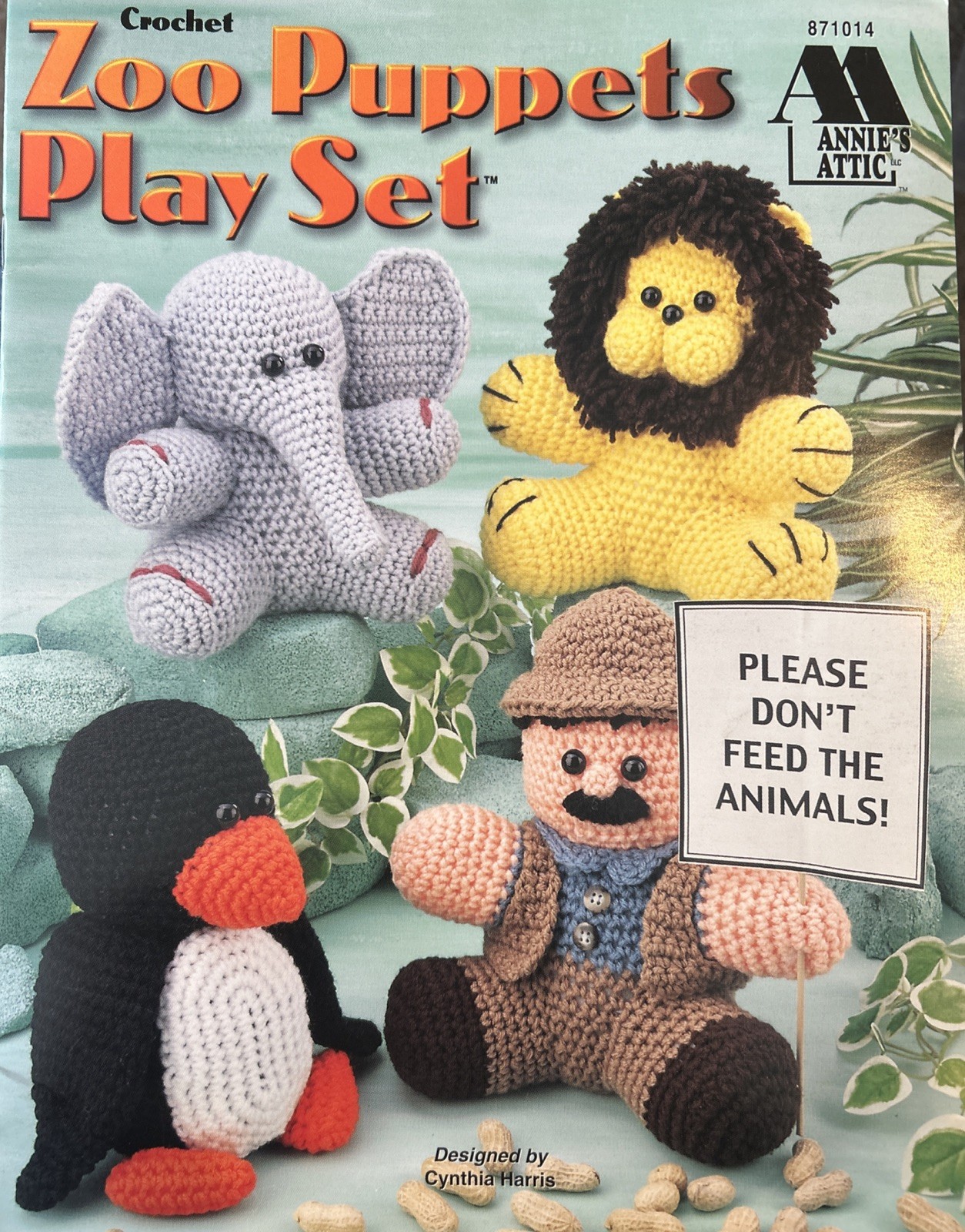 BT1 ANNIE'S ATTIC 1998, CROCHET ZOO PUPPETS PLAY SET - 10 DESIGNS