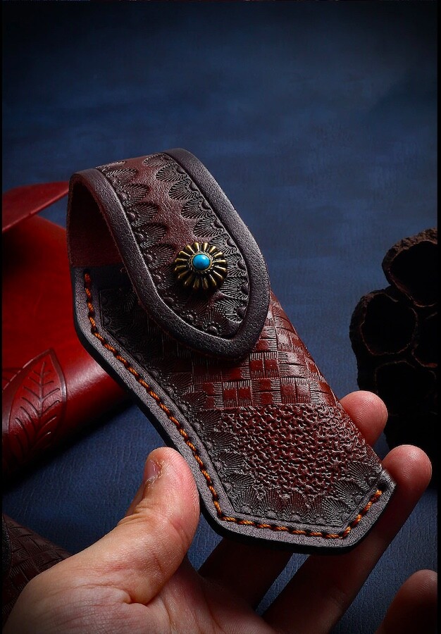 Real Genuine Cowhide Leather Multi Tool Folding Pocket Knife Pouch Sheath Case