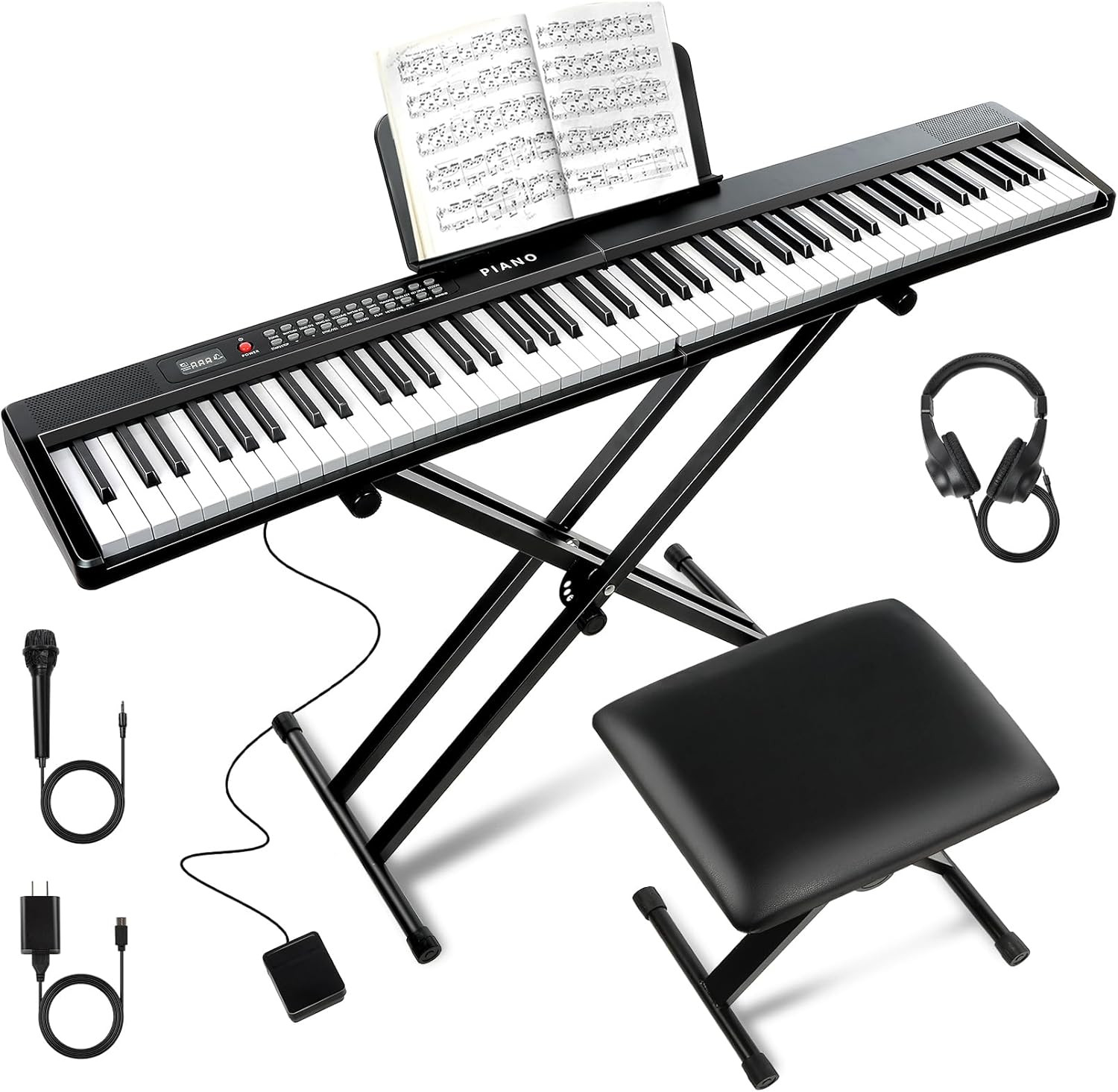 88-Key Semi-Weighted Piano Keyboard with Stand, MIDI, Bluetooth & 1000 Tones