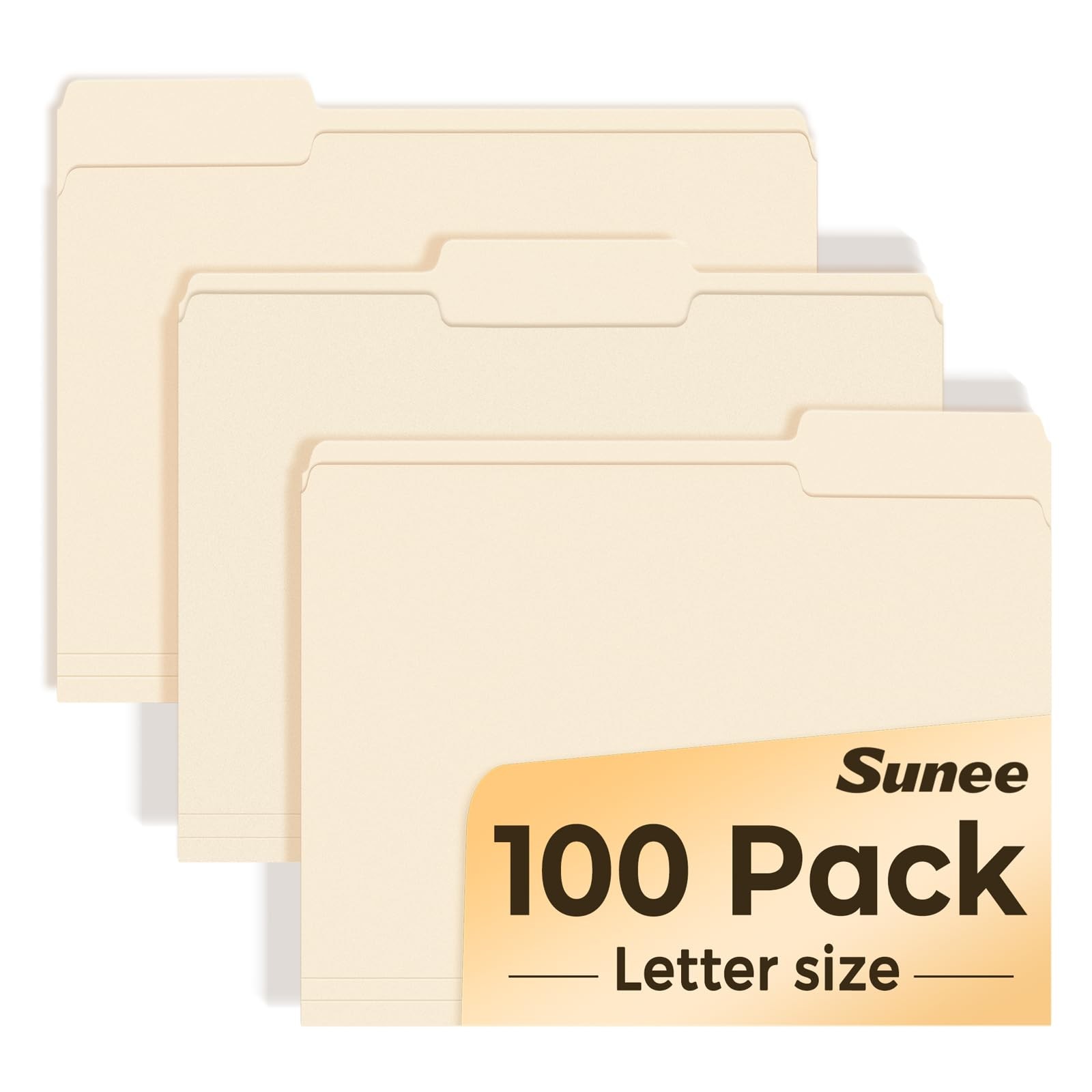 SUNEE Manilla Folders Letter Size (8.5 x 11 inches),100 Per Box, 1/3 Cut Tab ...