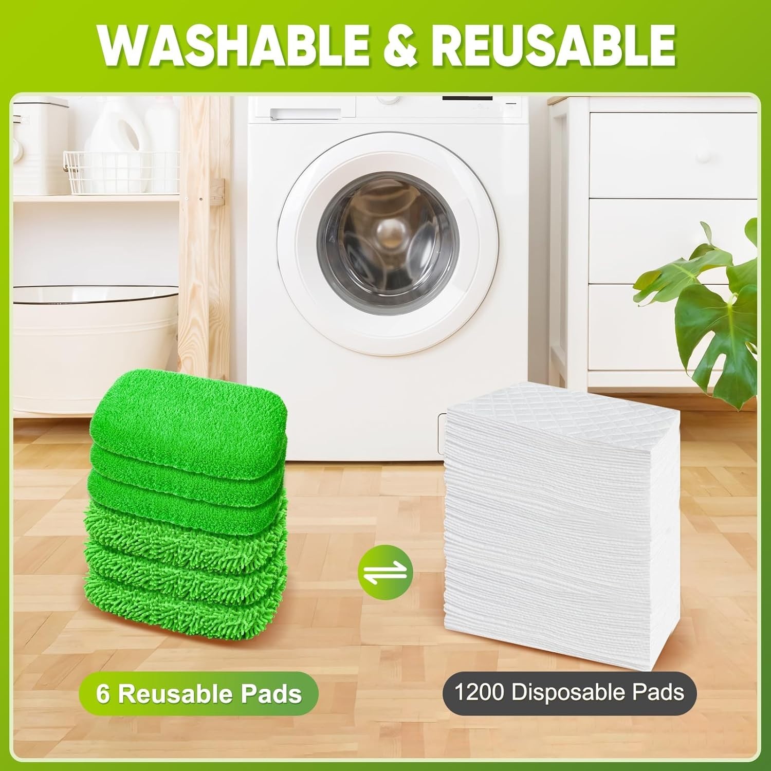 6-Pack Reusable Microfiber Mop Pads Compatible with Swiffer Sweeper Dry & Wet