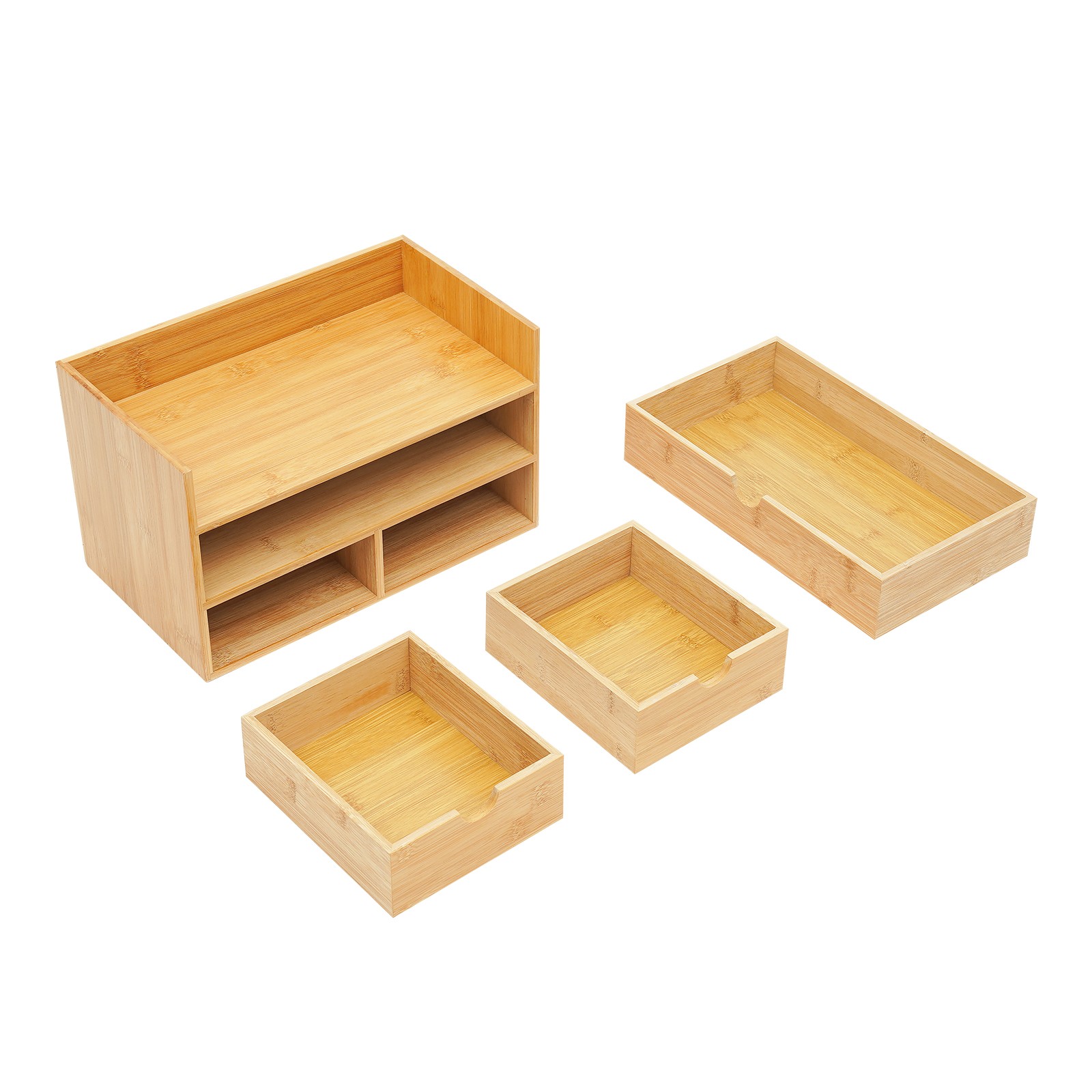 Bamboo Desk Organizer with 3 Drawers Tabletop Cosmetic Storage Simple Design NEW