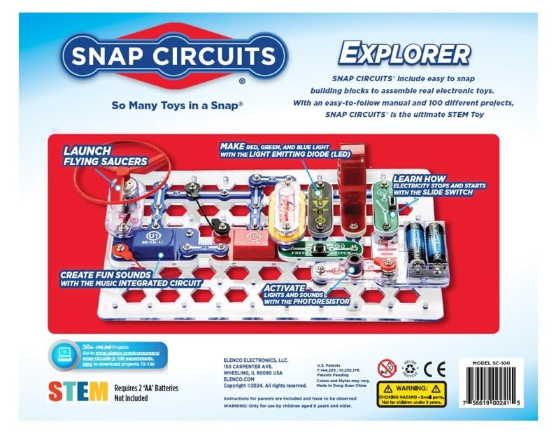 Snap Circuits Jr. SC-100 Electronics Exploration Kit, 100 Projects, Black