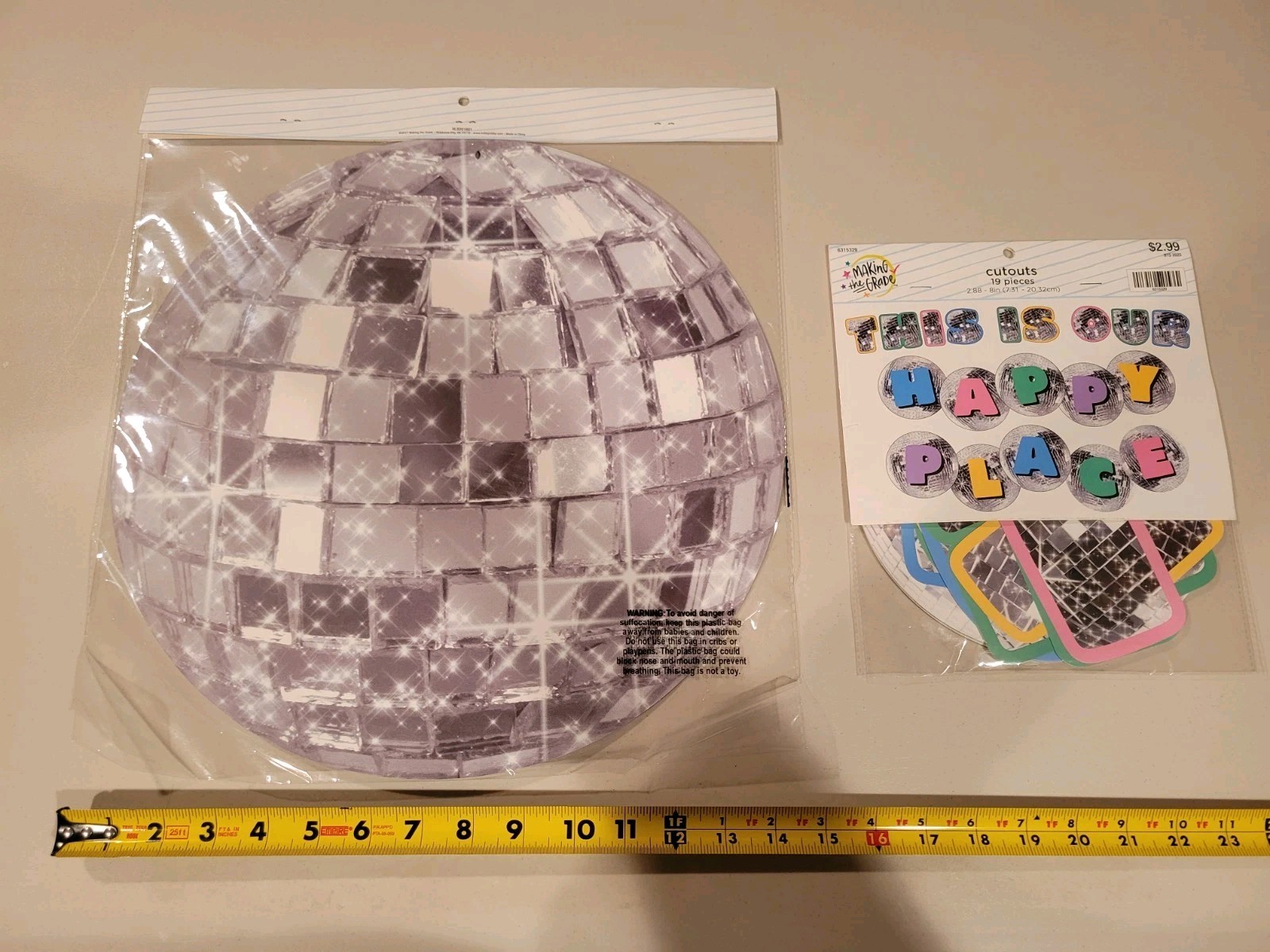 Making The Grade New Classroom Decor Large Disco Ball w/ 19 Pc Happy Cutouts Lot