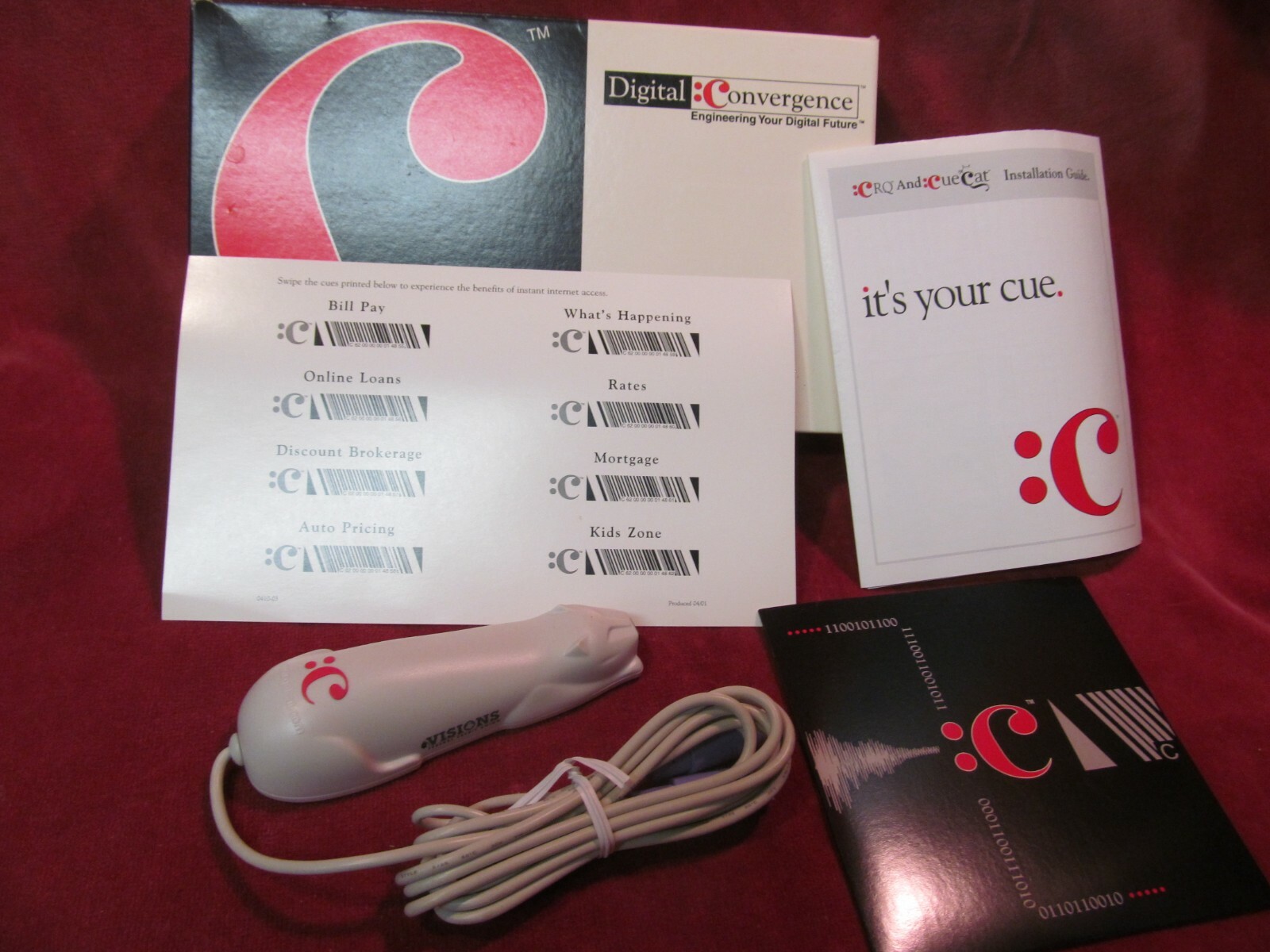 NOS 2001 DIGITAL CONVERGENCE CUE CAT BAR CODE SCANNER PS/2 PLUGS