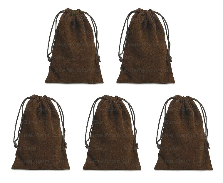 NEW 5 Pieces 3 x 4 Velveteen Cloth Dice Bags  – RPG Dice Pouch – Brown