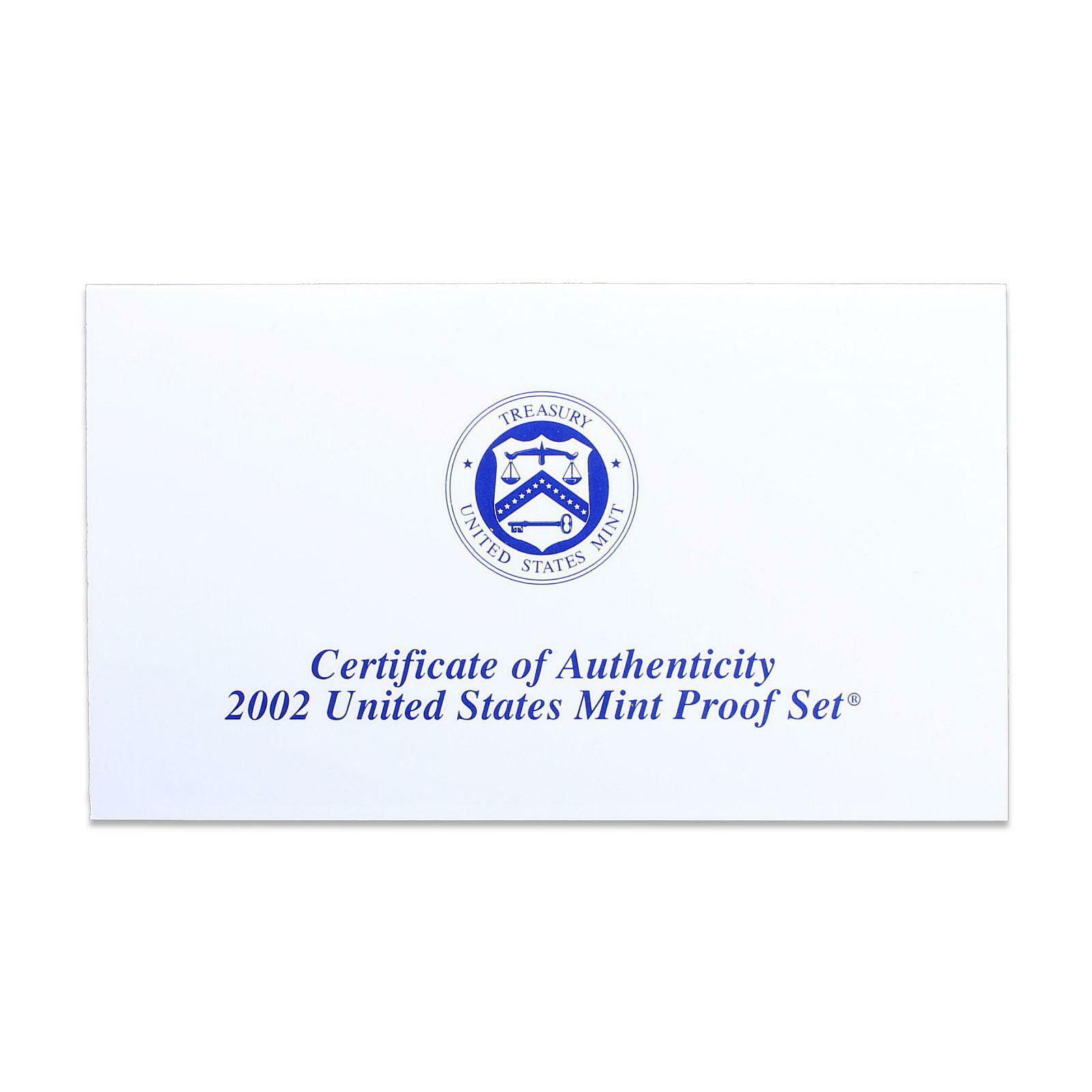2002 S Proof Set Original Box & COA 10 Coins CN-Clad