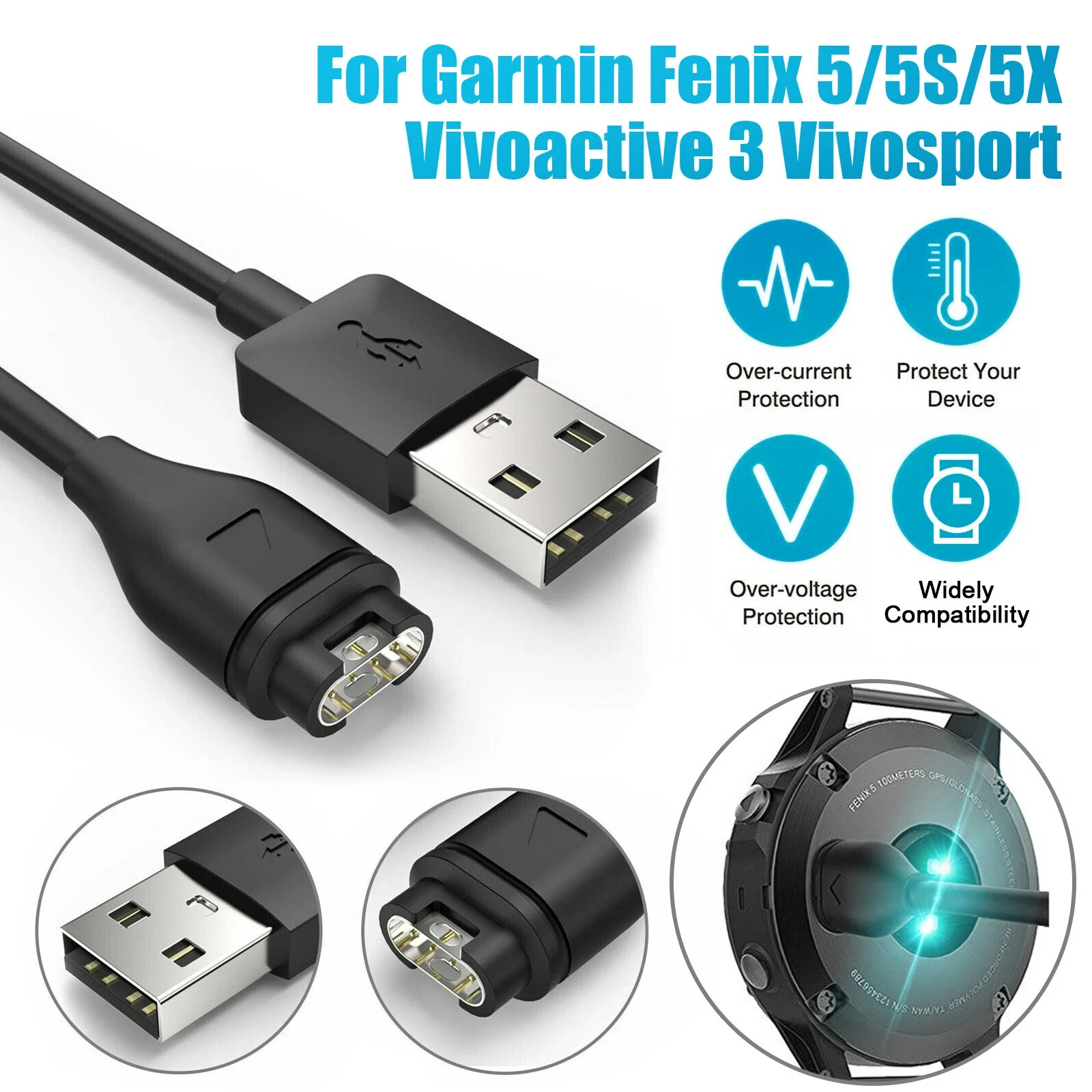 USB Charger for Garmin Fenix 5X Vivoactive 3 Vivosport Watch Charging Cable Cord