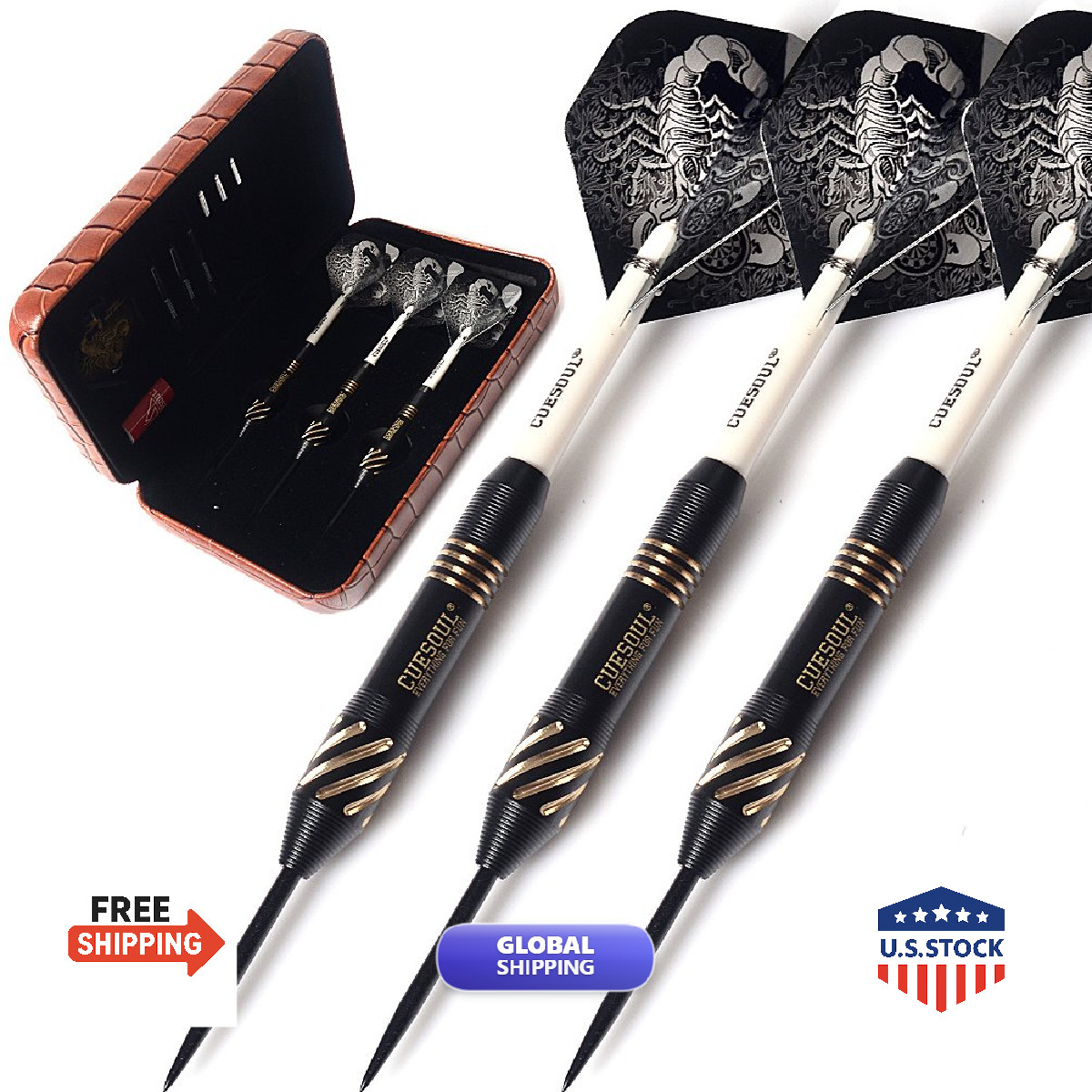 Cuesoul Black Scorpion 20 Grams Steel Tip Darts Set Deluxe Pu Darts Case