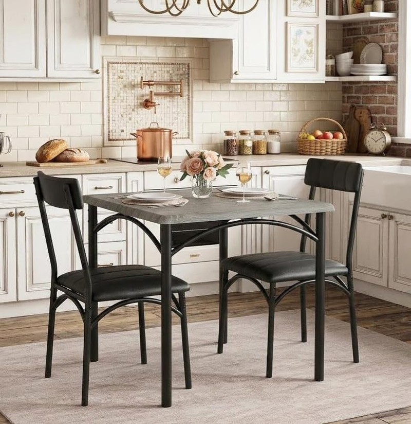 3-Piece Dining Table Set for 2, Square Kitchen Table & Chairs | Upholstered, Spa