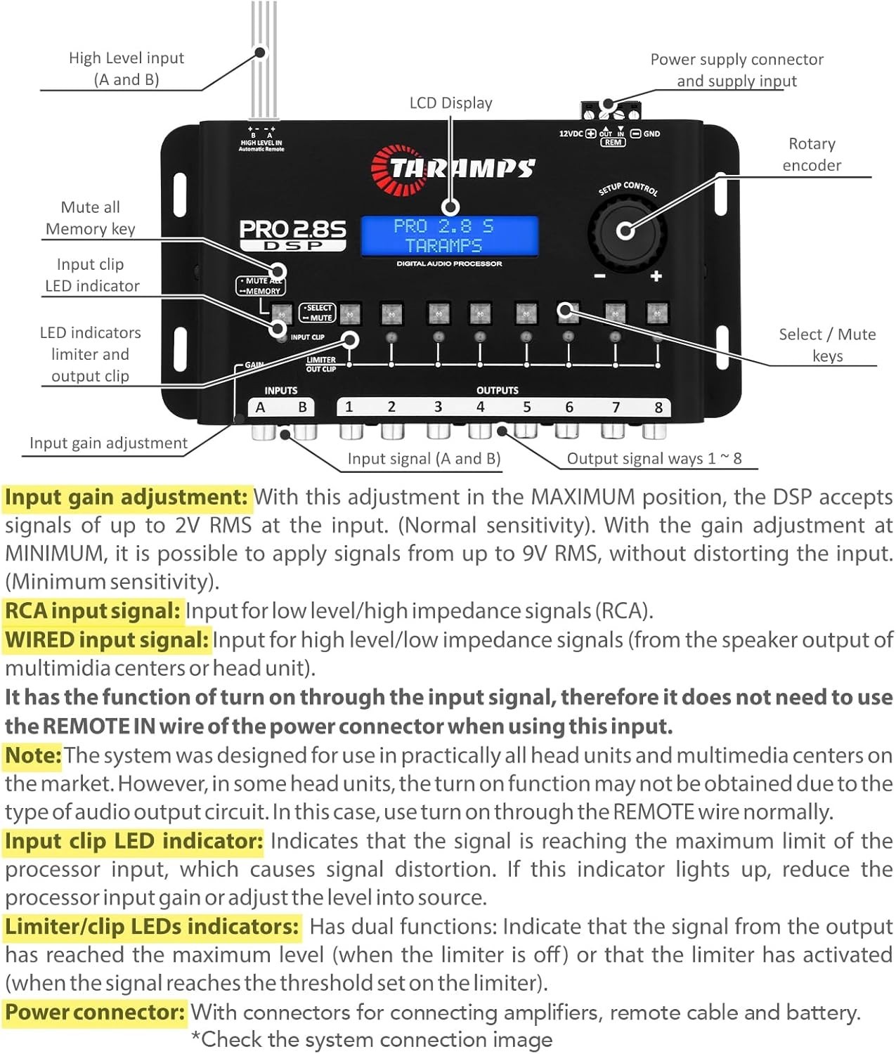Pro 2.8S Black DSP Crossover Full Digital Signal Audio Processor and Equalizer w