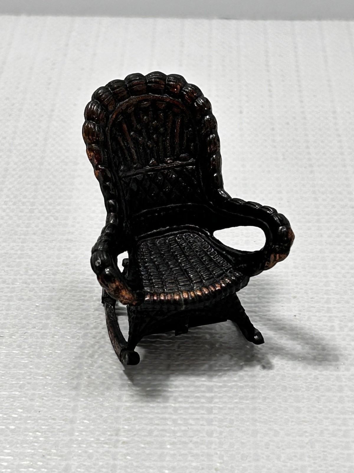 Vintage Miniture Metal WICKER ROCKER PENCIL SHARPENER 2.5” TALL “ HONG KONG “