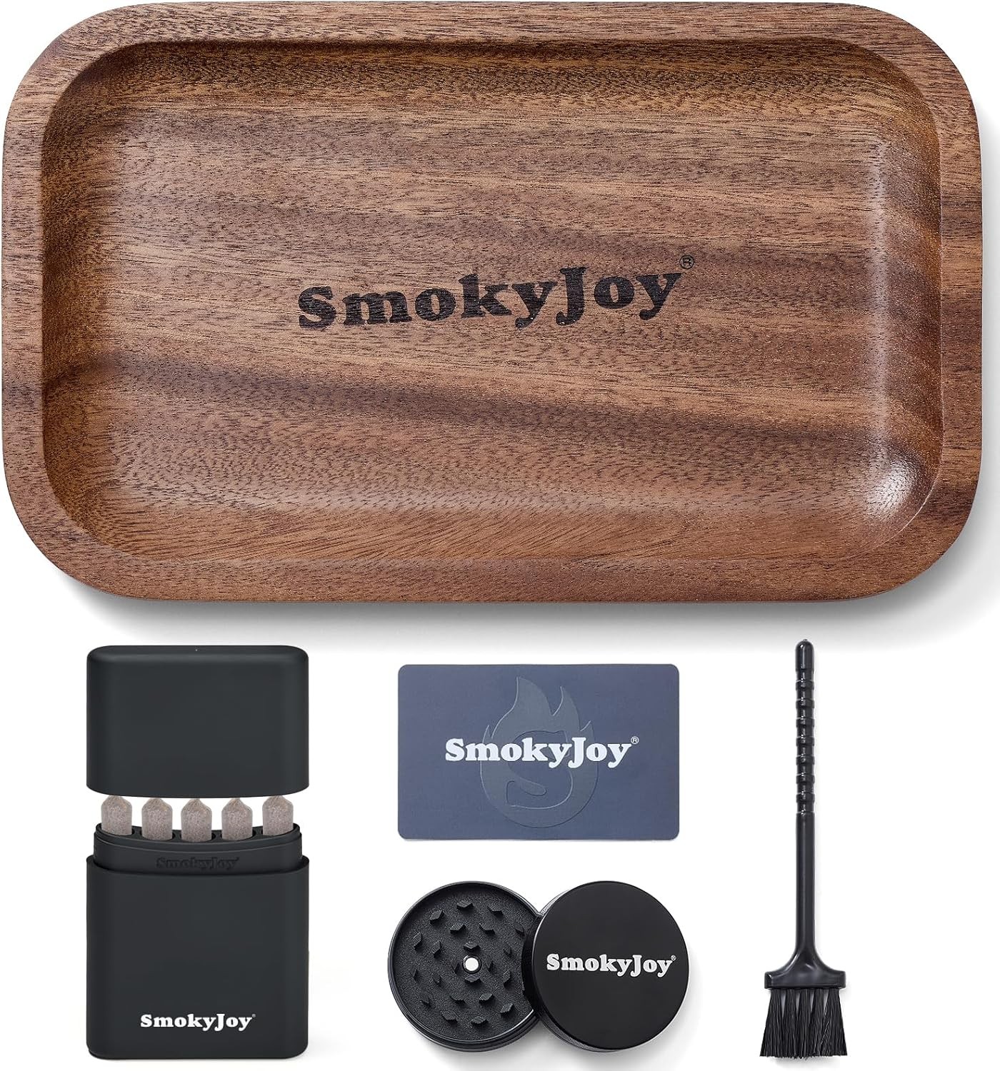 Wooden Rolling Tray Set, 10.8 Inch Walnut Wood Trays Bundle with Smell Proof Cig
