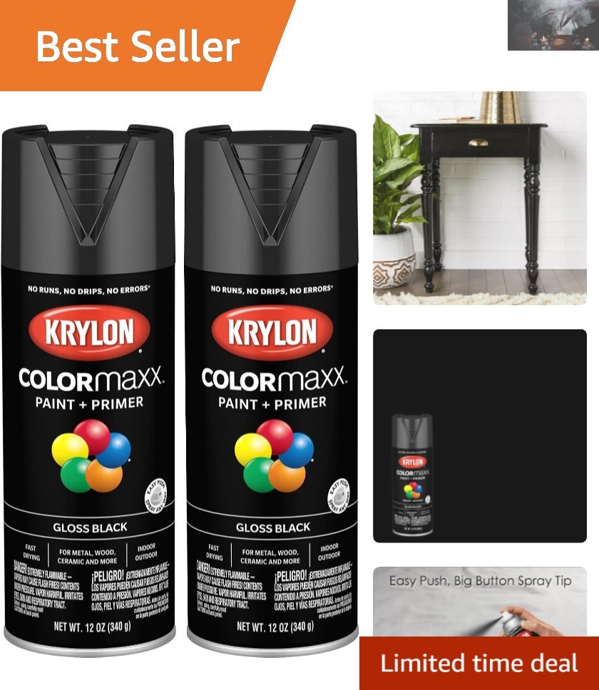 Rust Resistant Gloss Black Spray Paint & Primer for Indoor/Outdoor Use (2-Pack)