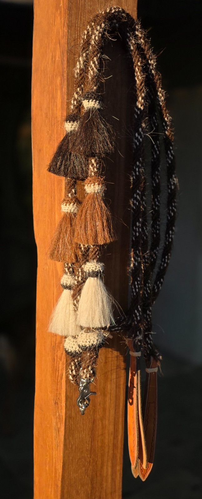 Jose Ortiz NOS Horsehair 8' Split Reins w/ Hitched Buttons & Tassels Vaquero